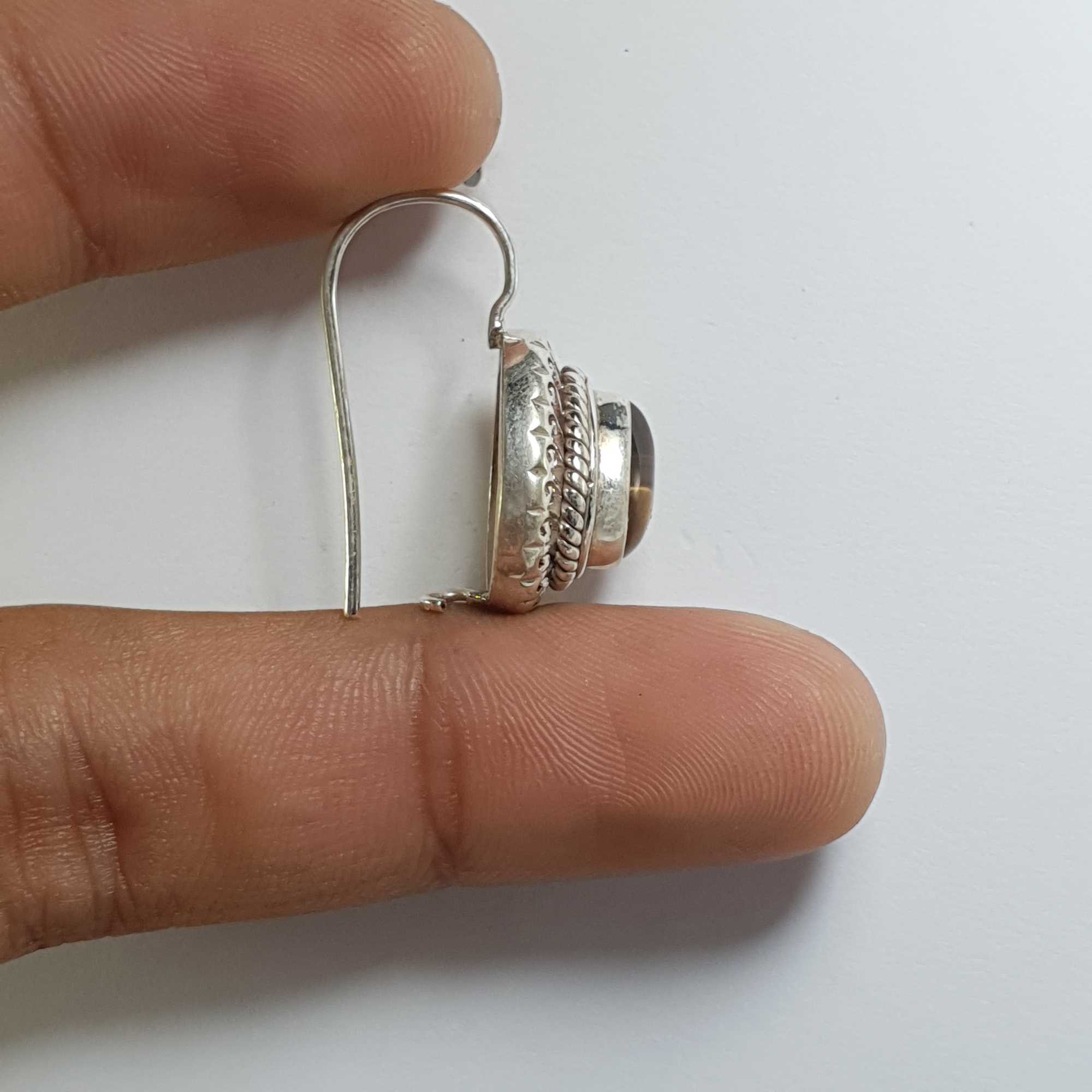 Silver Earring With tiger Eye Stone
