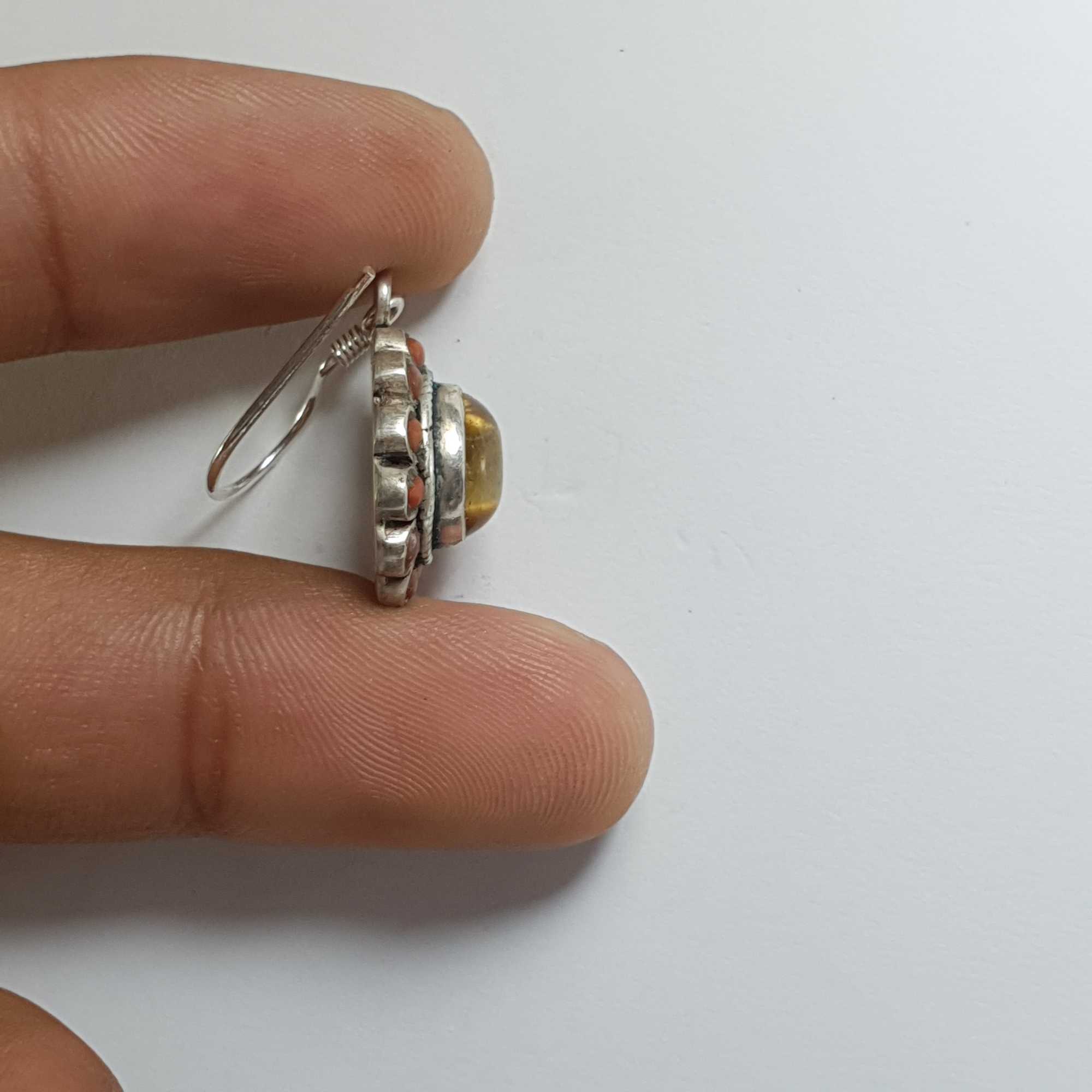 Silver Earring With tiger Eye Stone