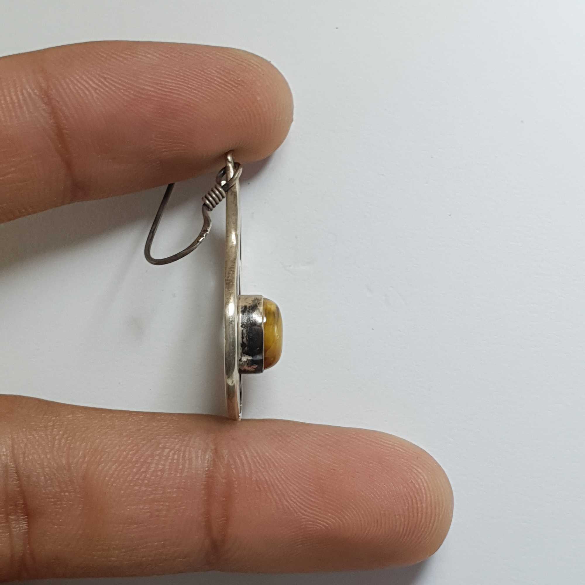 Silver Earring With tiger Eye Stone