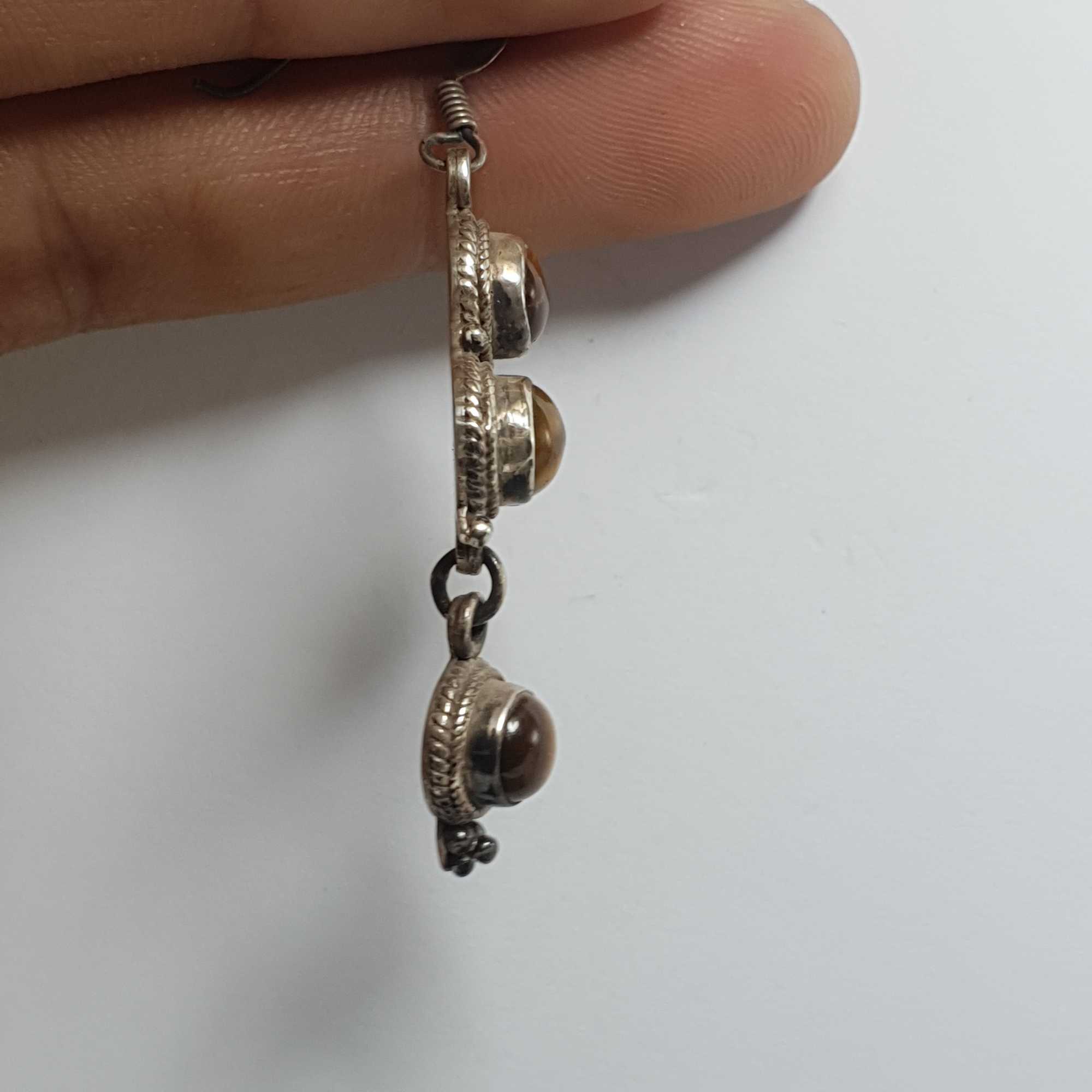 Silver Earring With tiger Eye Stone