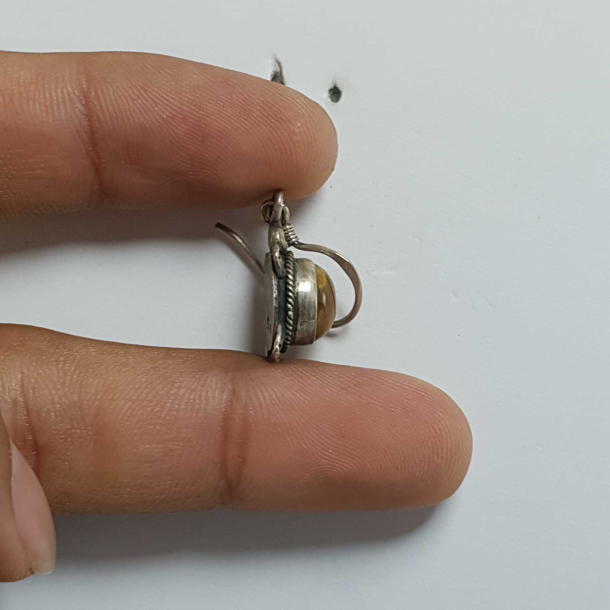 Silver Earring With tiger Eye Stone