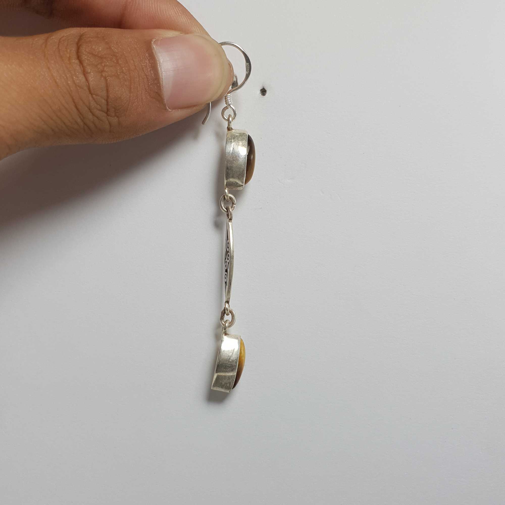 Silver Earring With tiger Eye Stone