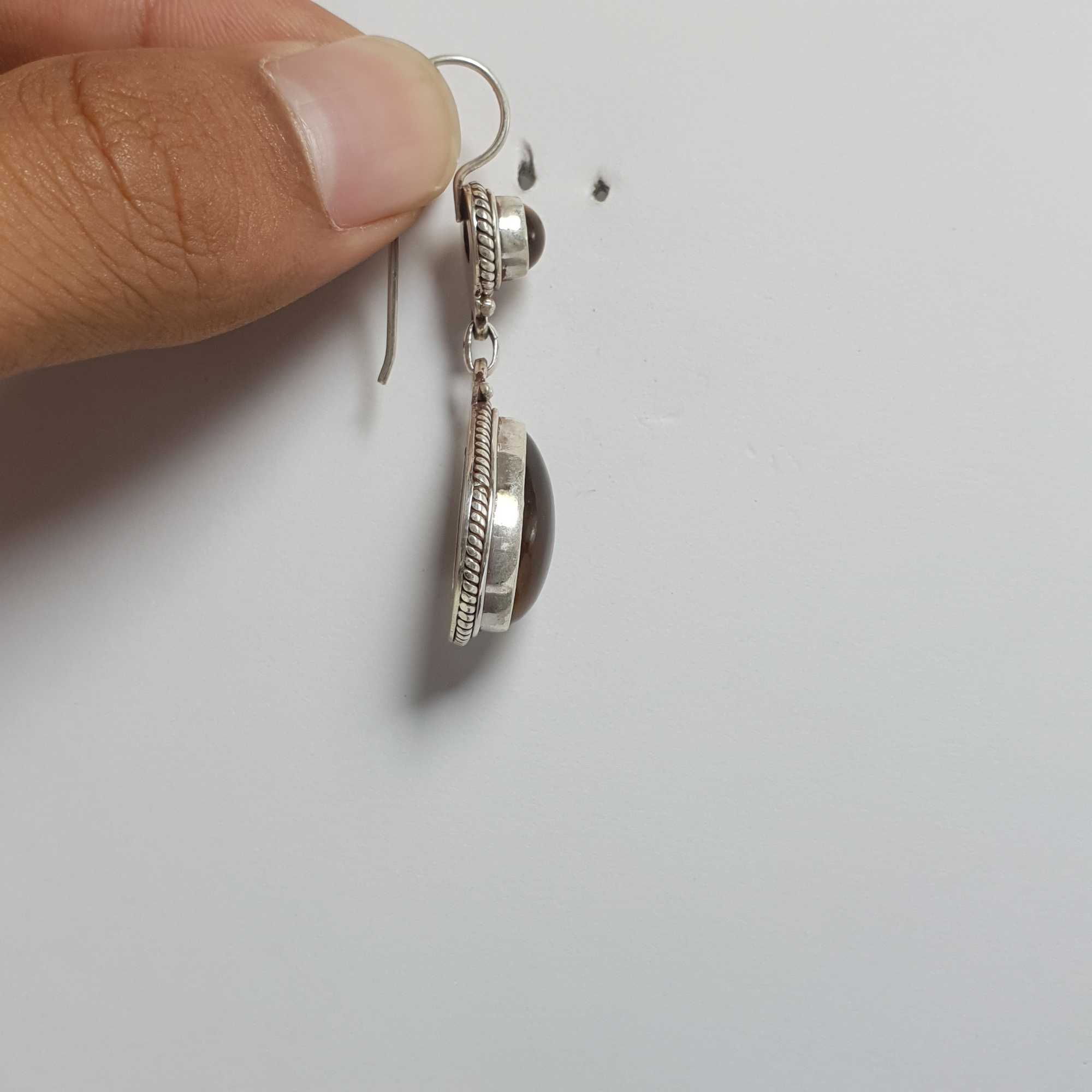 Silver Earring With tiger Eye Stone