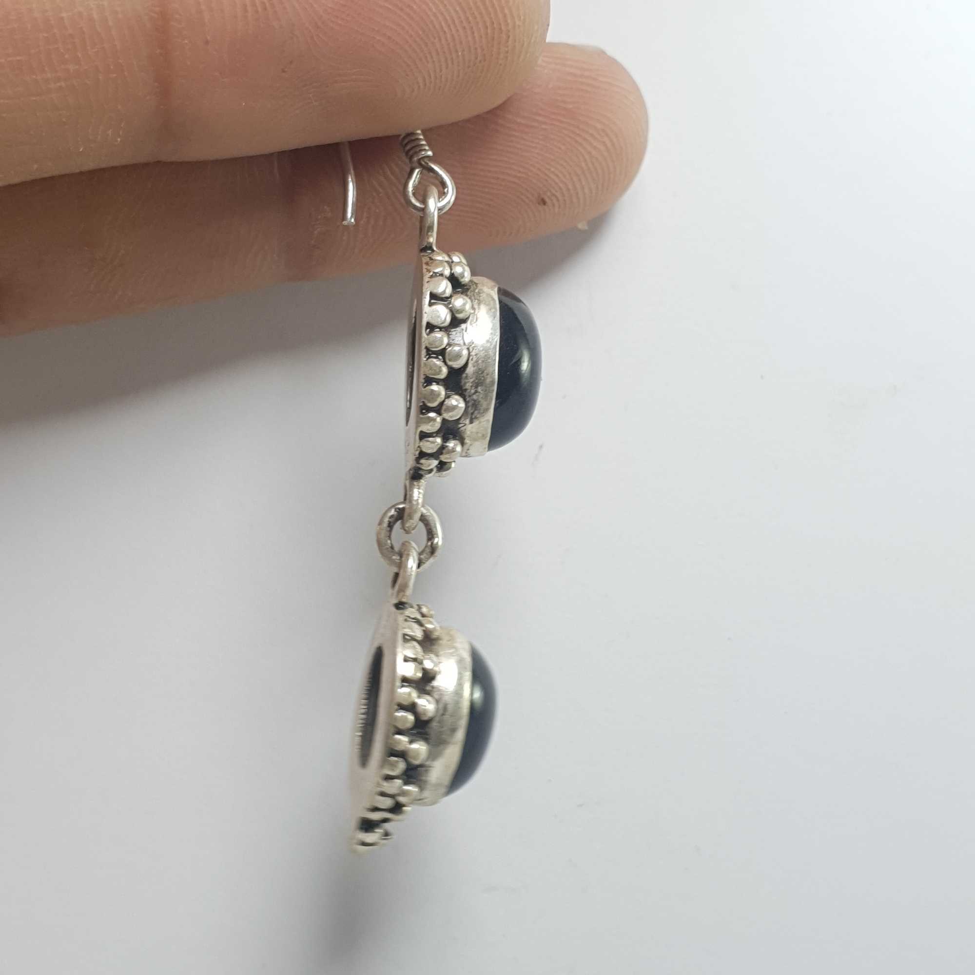 Silver Earrings With real Onyx Stone