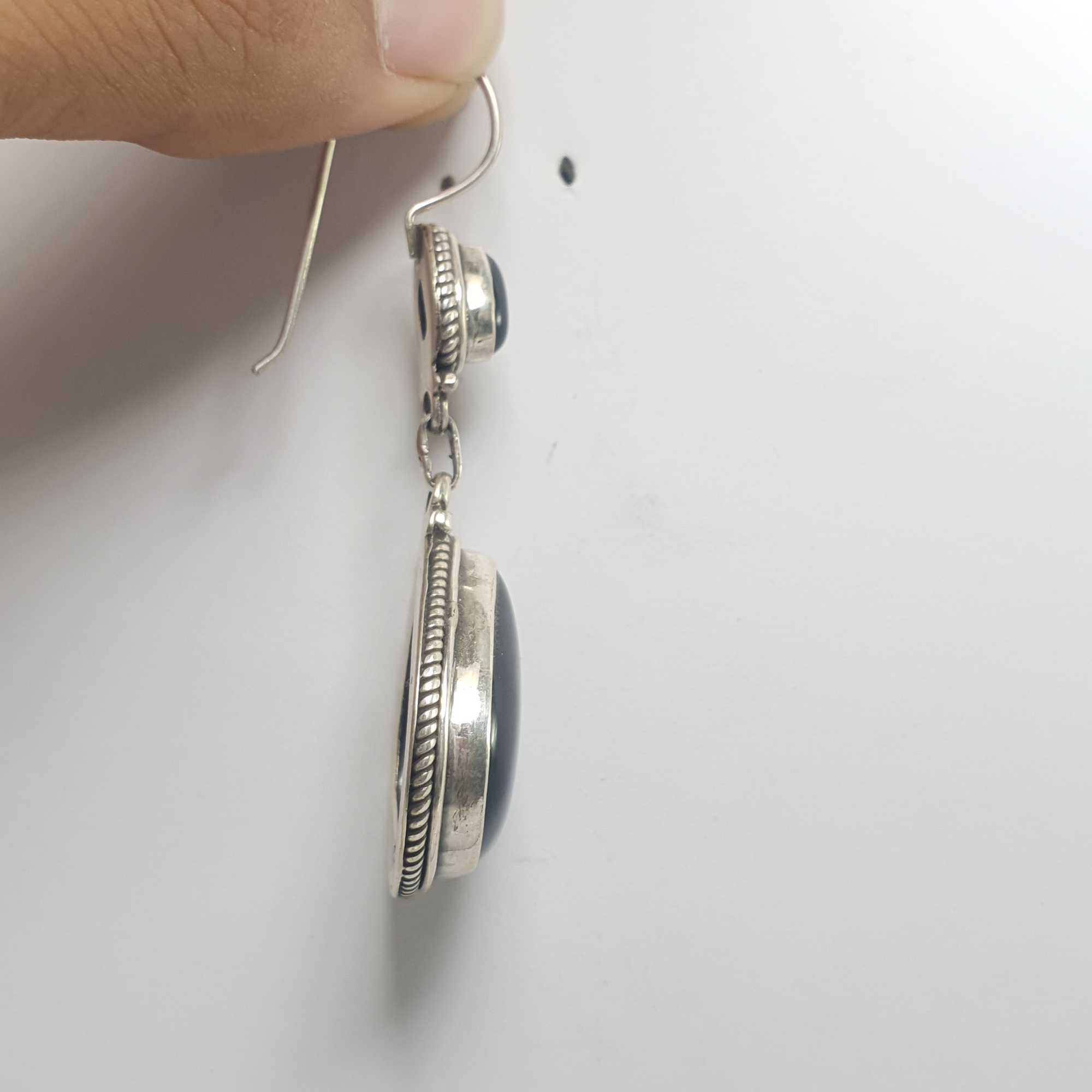 Silver Earrings With real Onyx Stone