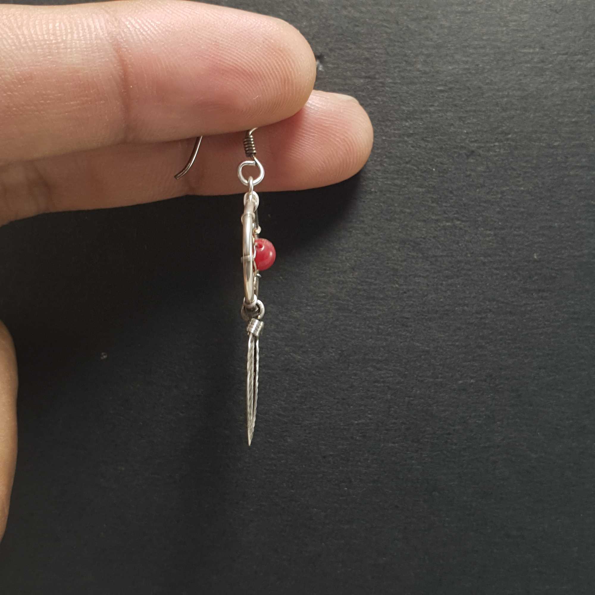 Silver Earrings With real Coral Stone