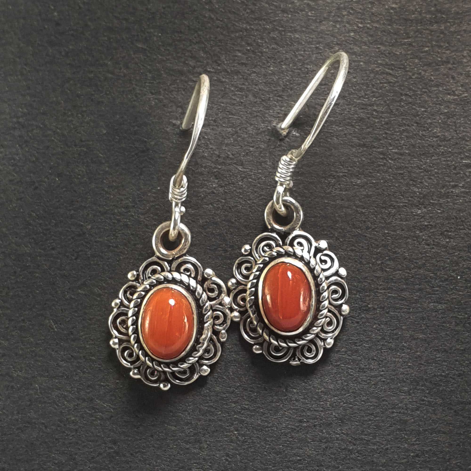 Silver Earrings With real Coral Stone