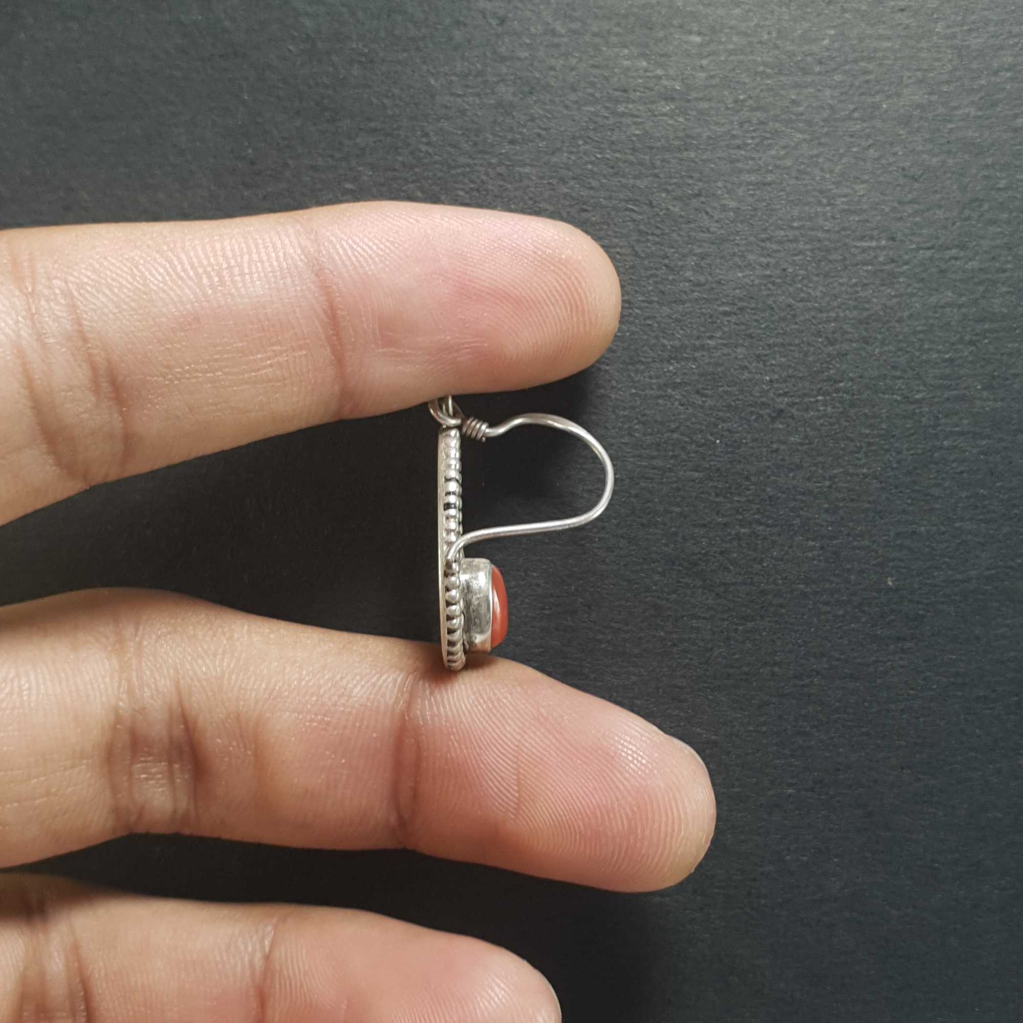 Silver Earrings With real Coral Stone