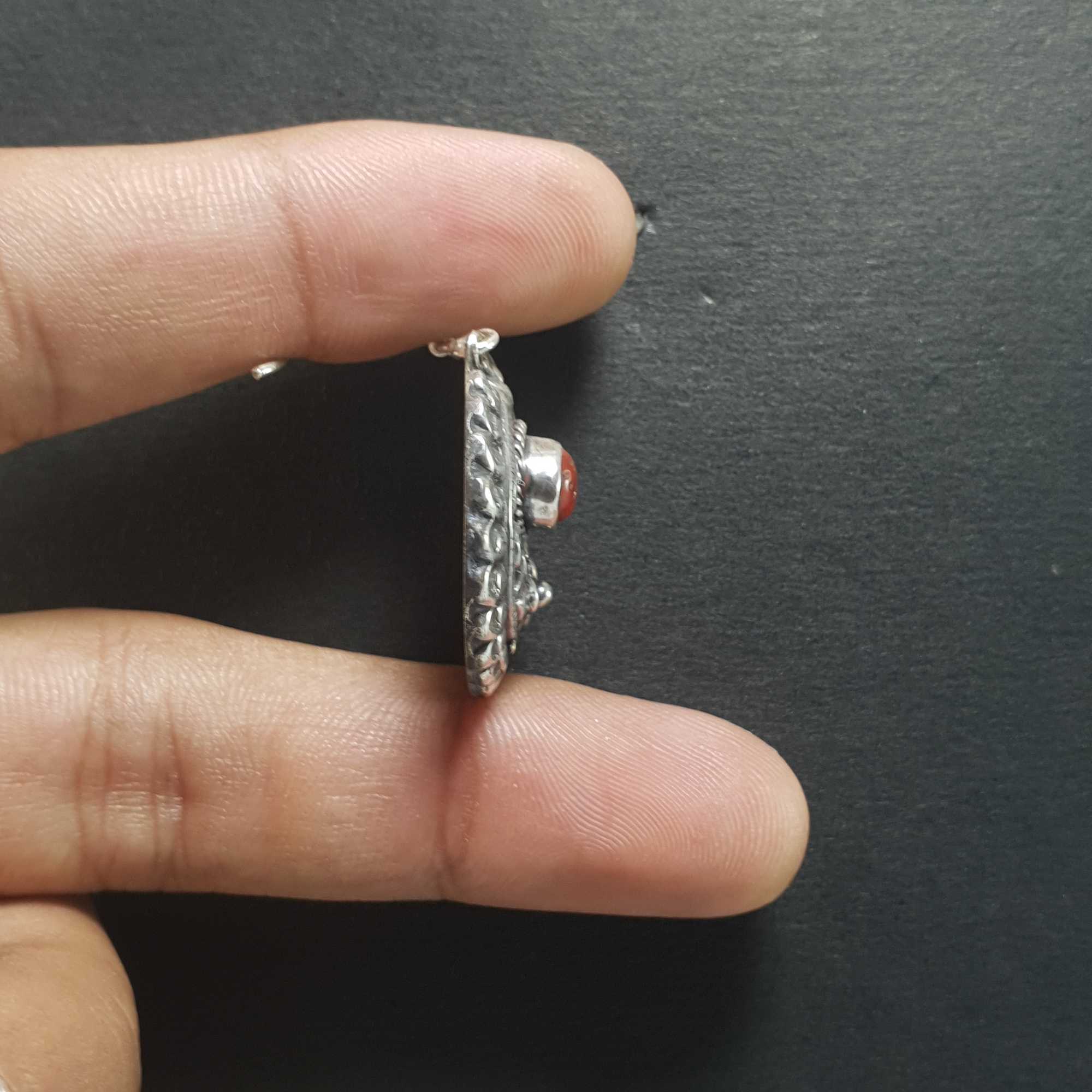 Silver Earrings With real Coral Stone