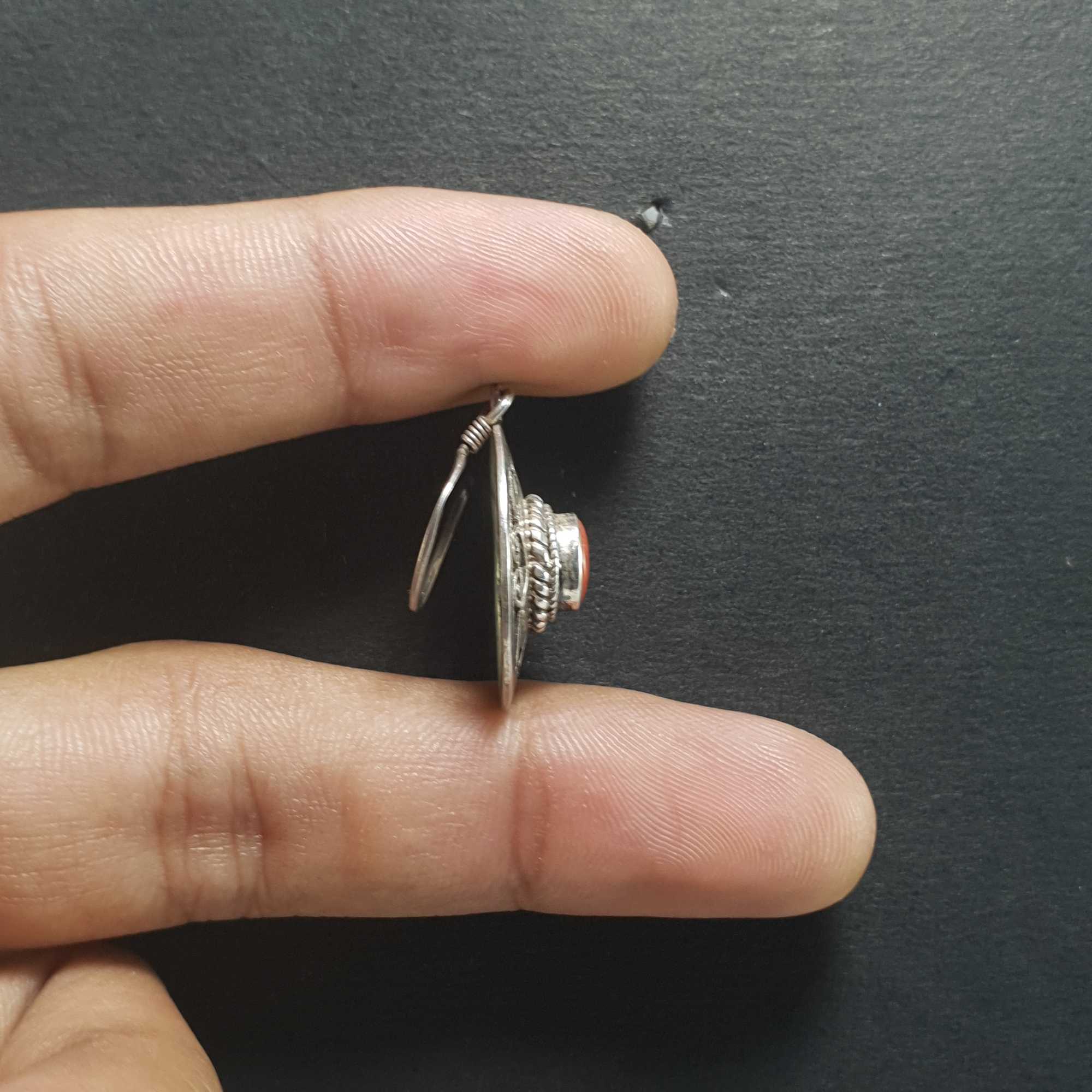 Silver Earrings With real Coral Stone