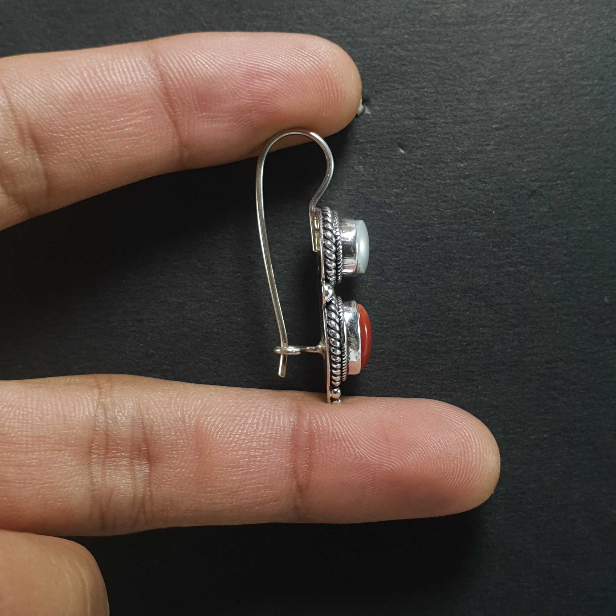 Silver Earrings With real Coral Stone