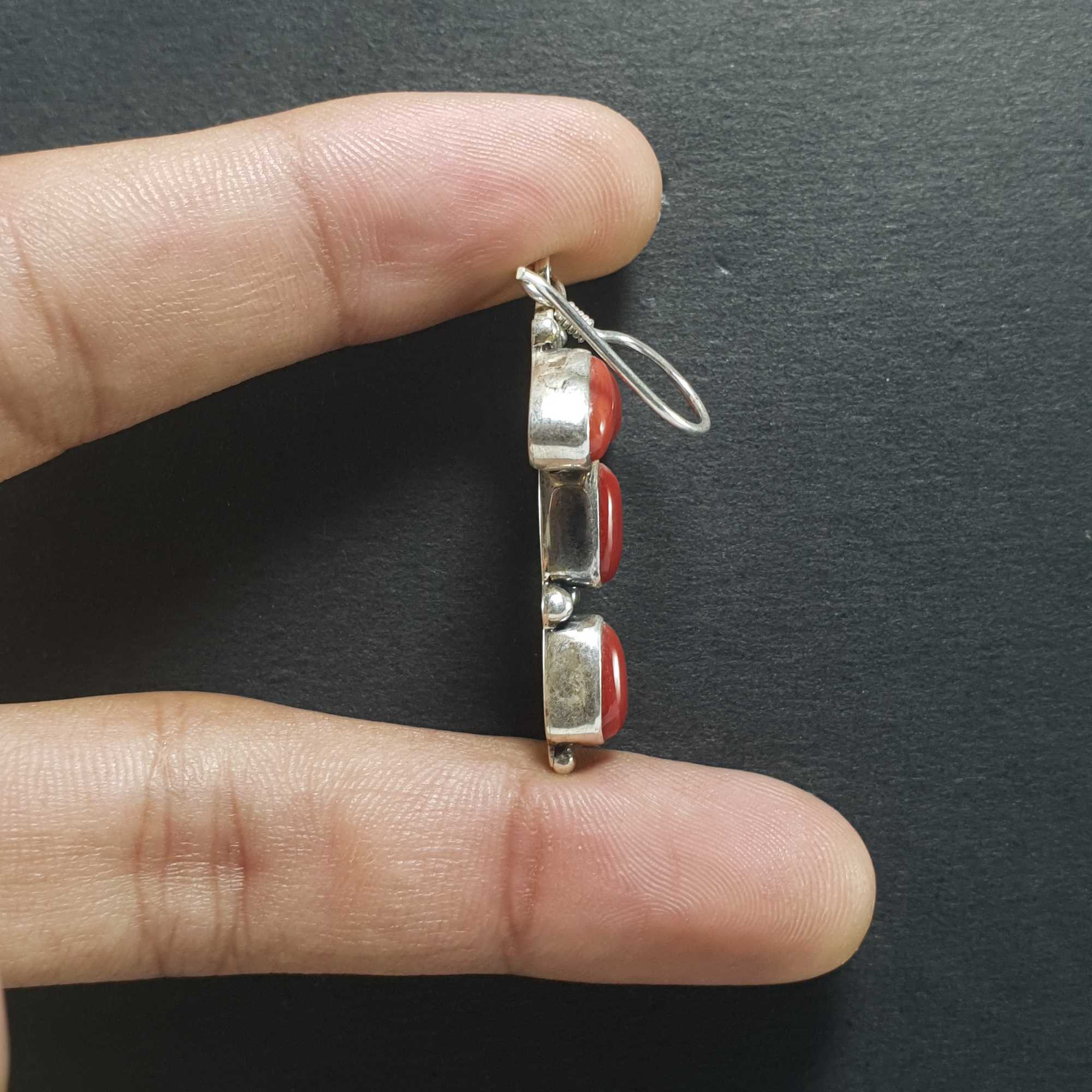 Silver Earrings With real Coral Stone