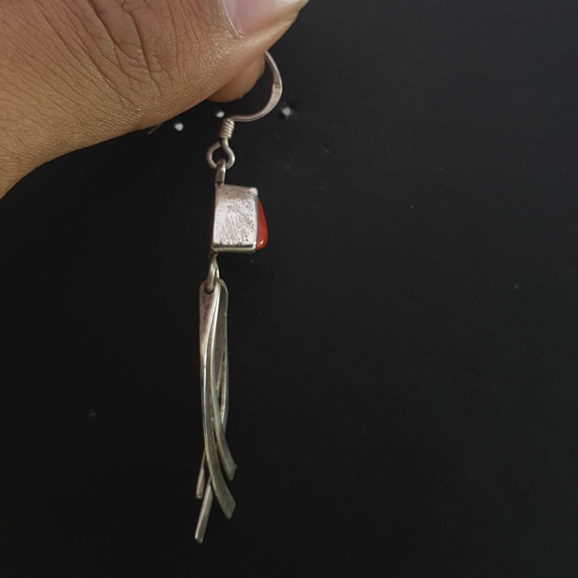 Silver Earrings With real Coral Stone