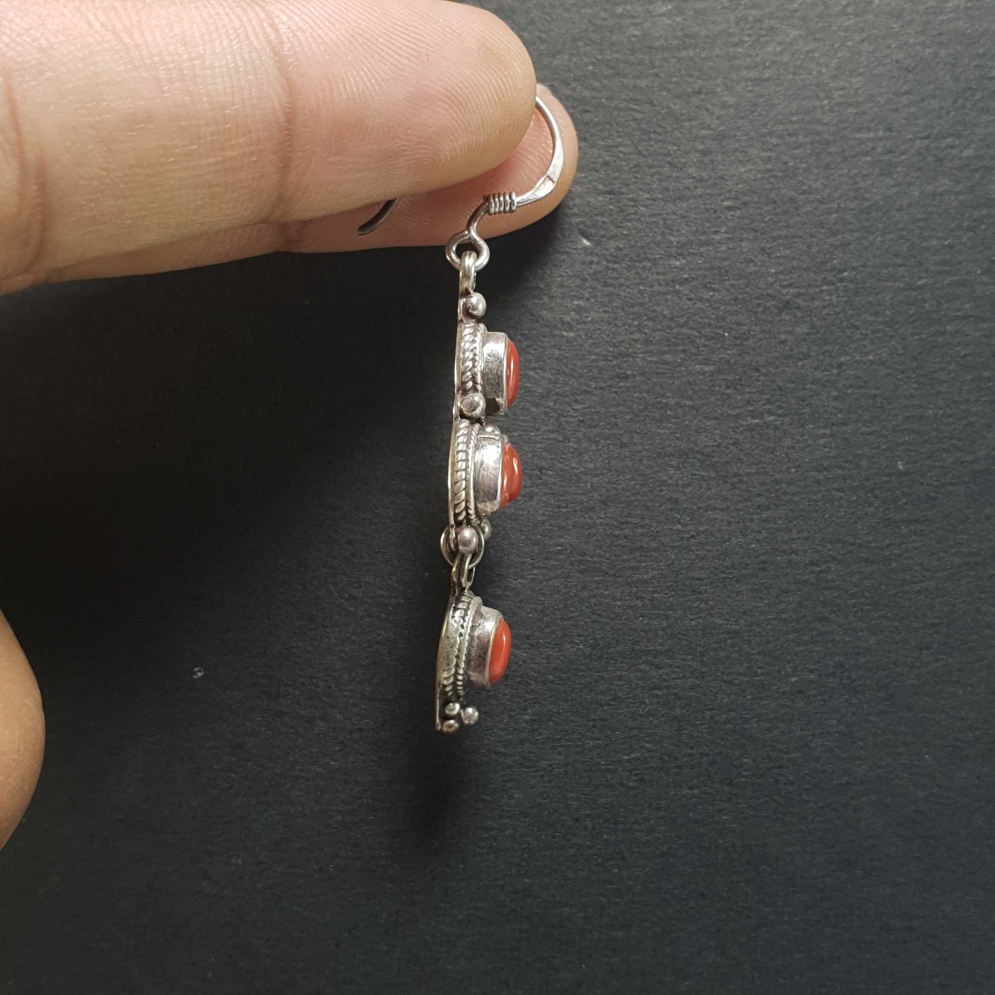 Silver Earrings With real Coral Stone