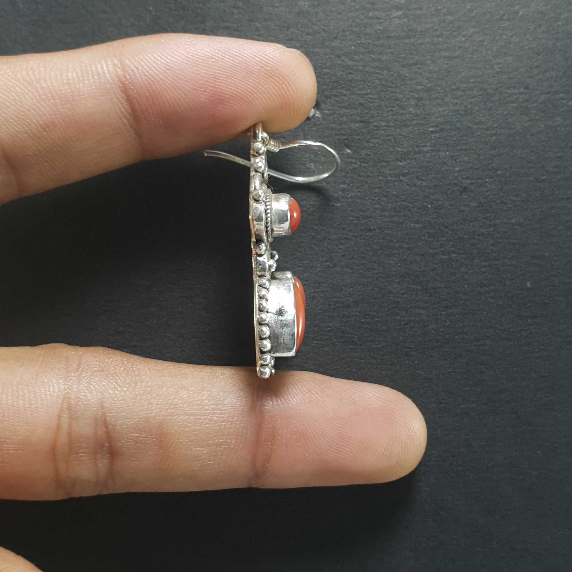 Silver Earrings With real Coral Stone