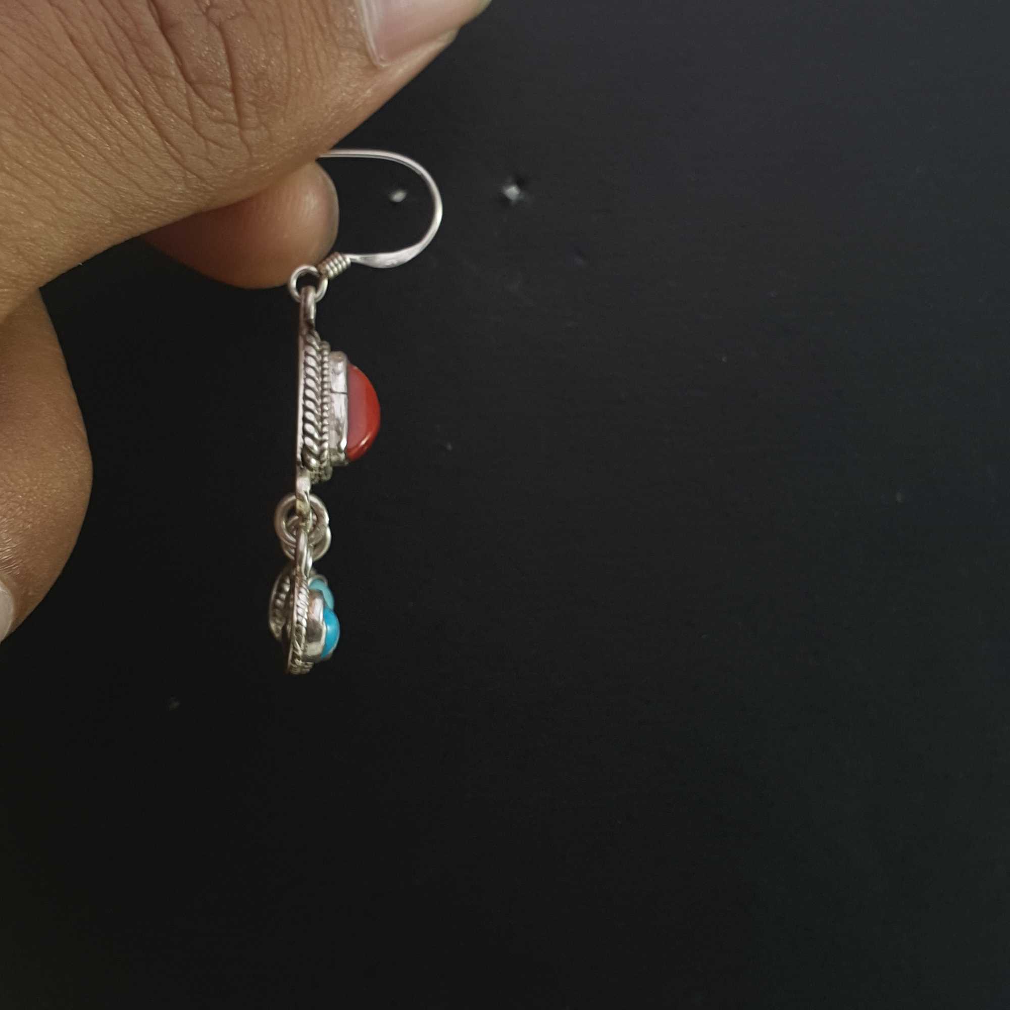 Silver Earrings With real Coral Stone