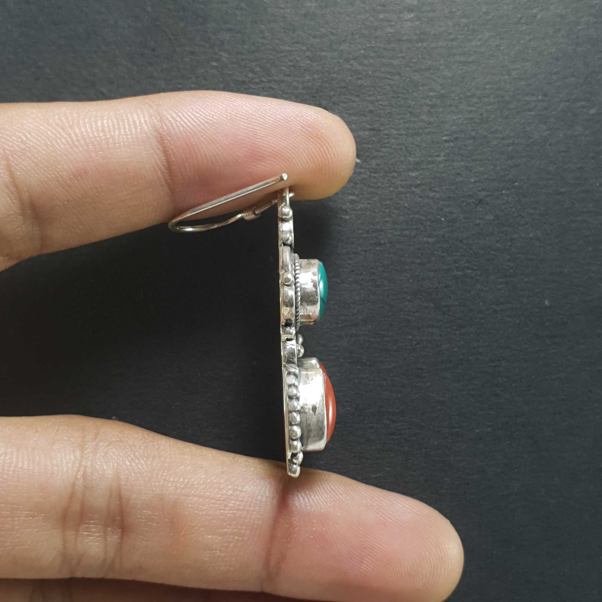 Silver Earrings With real Old Tibetan Turquoise