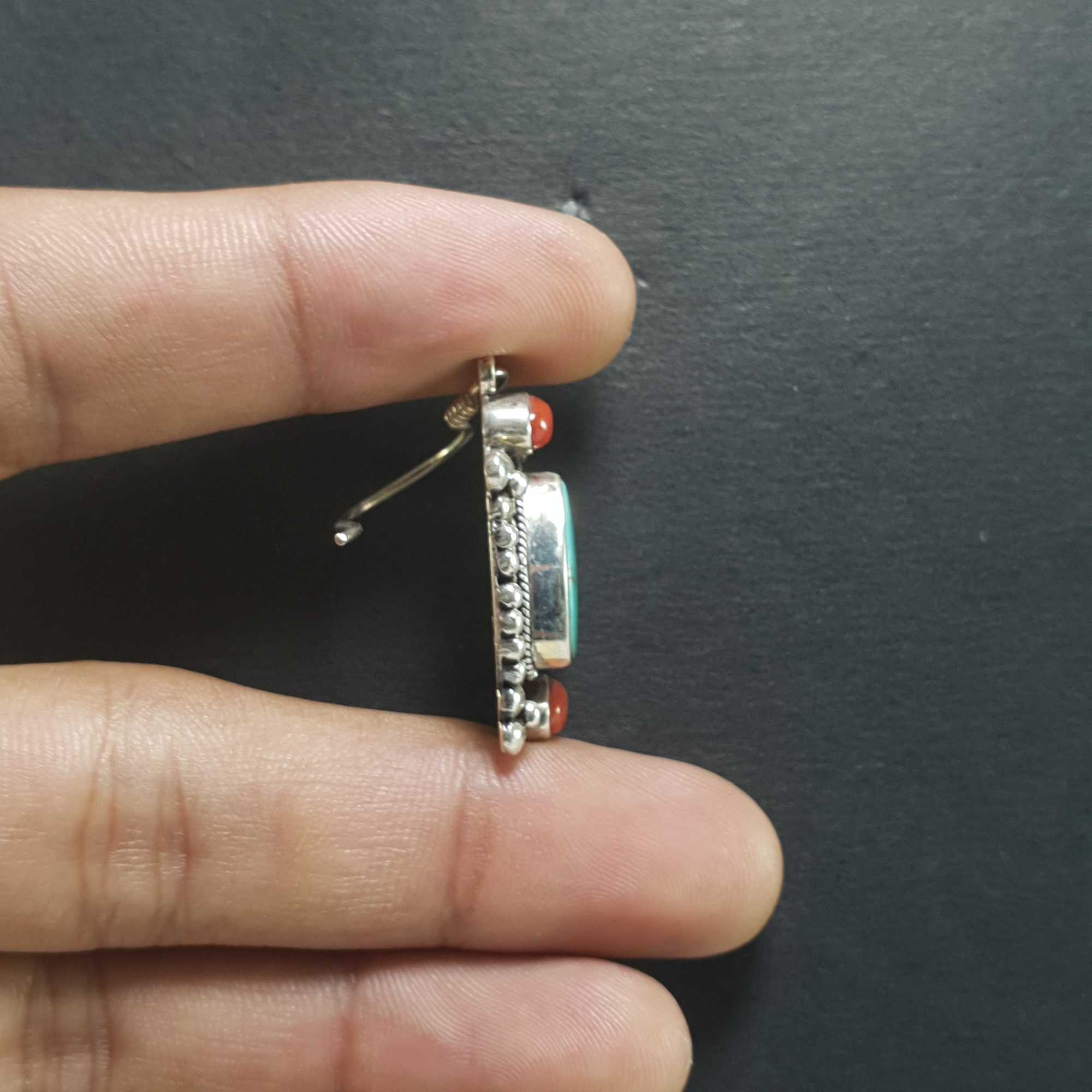 Silver Earrings With real Old Tibetan Turquoise