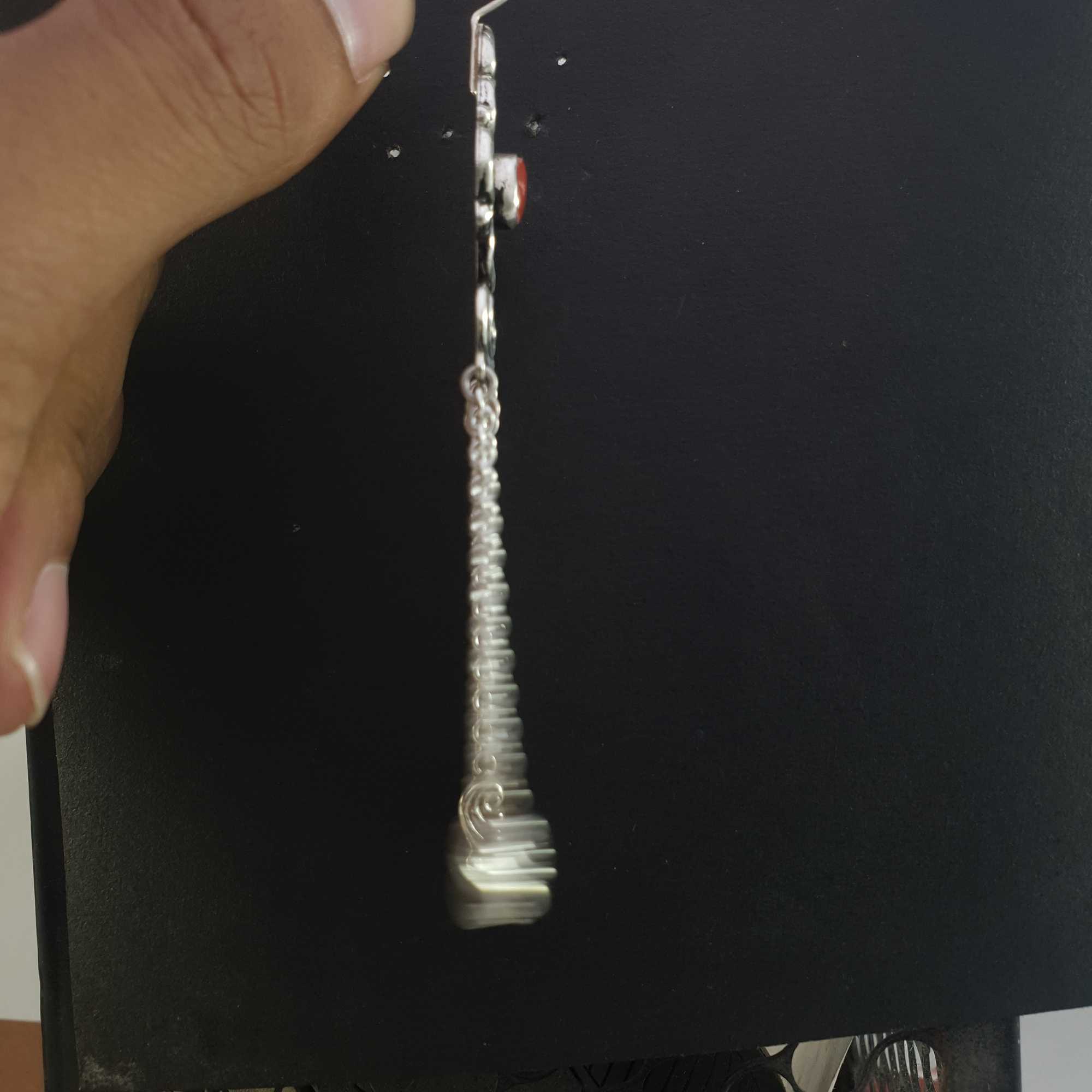 Silver Earrings With real Coral Stone