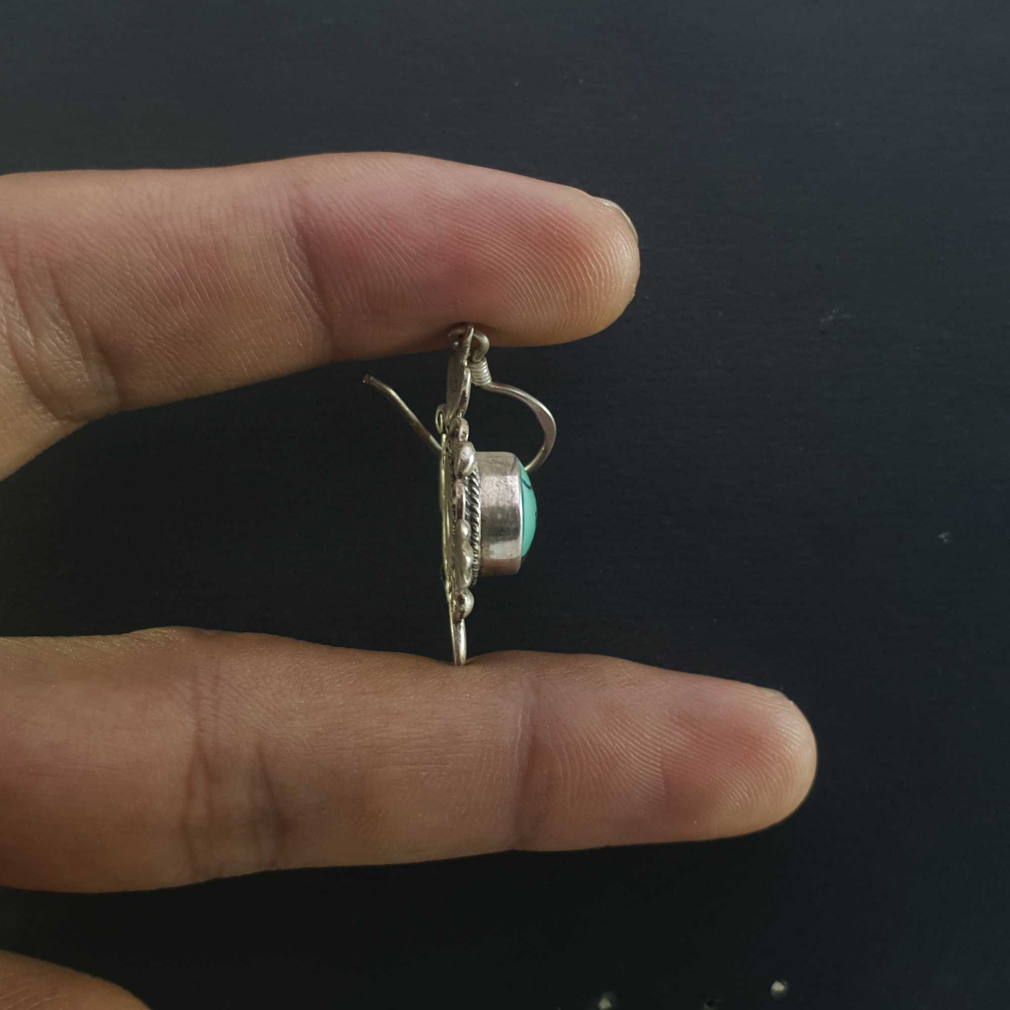 Silver Earrings With real Old Tibetan Turquoise