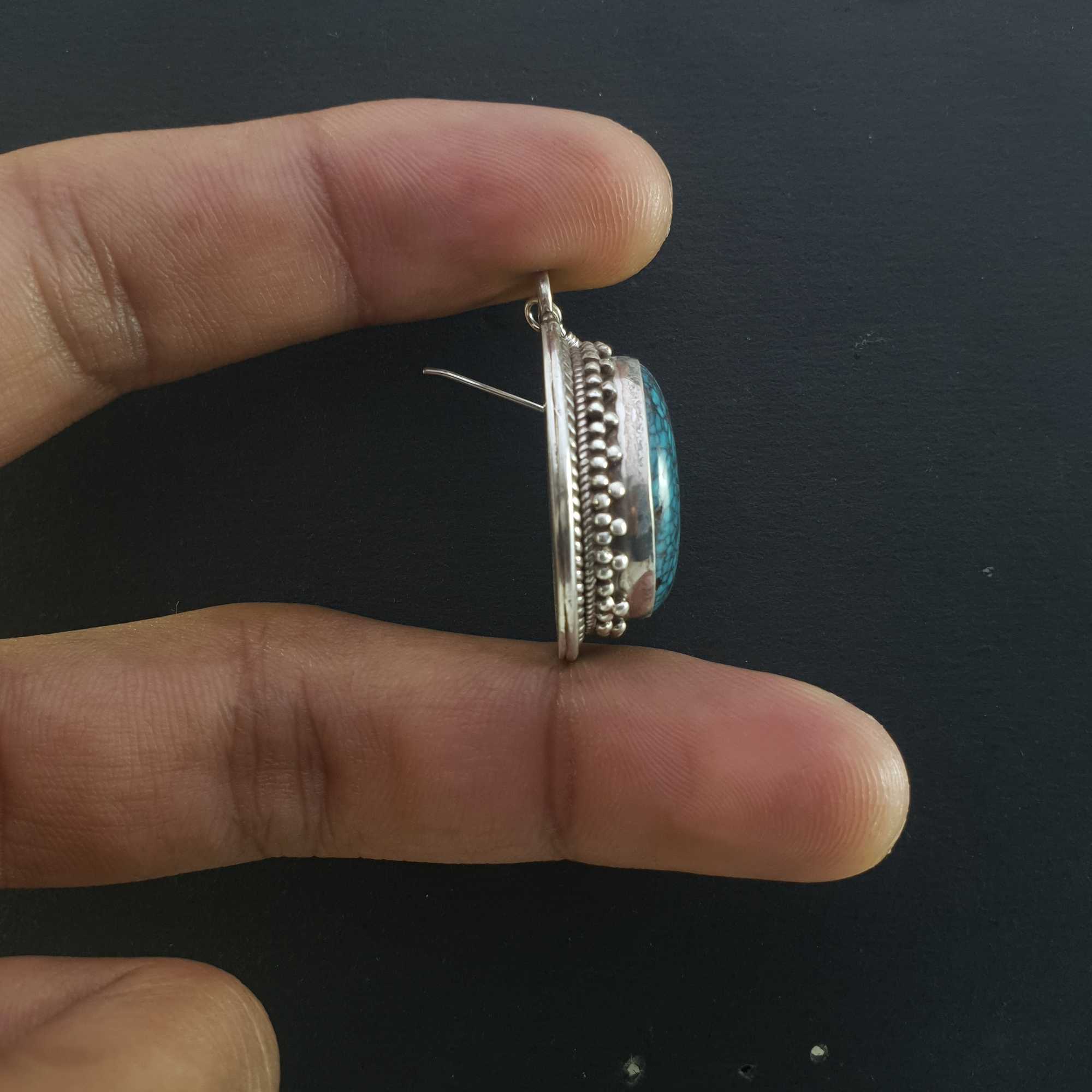 Silver Earrings With real Old Tibetan Turquoise