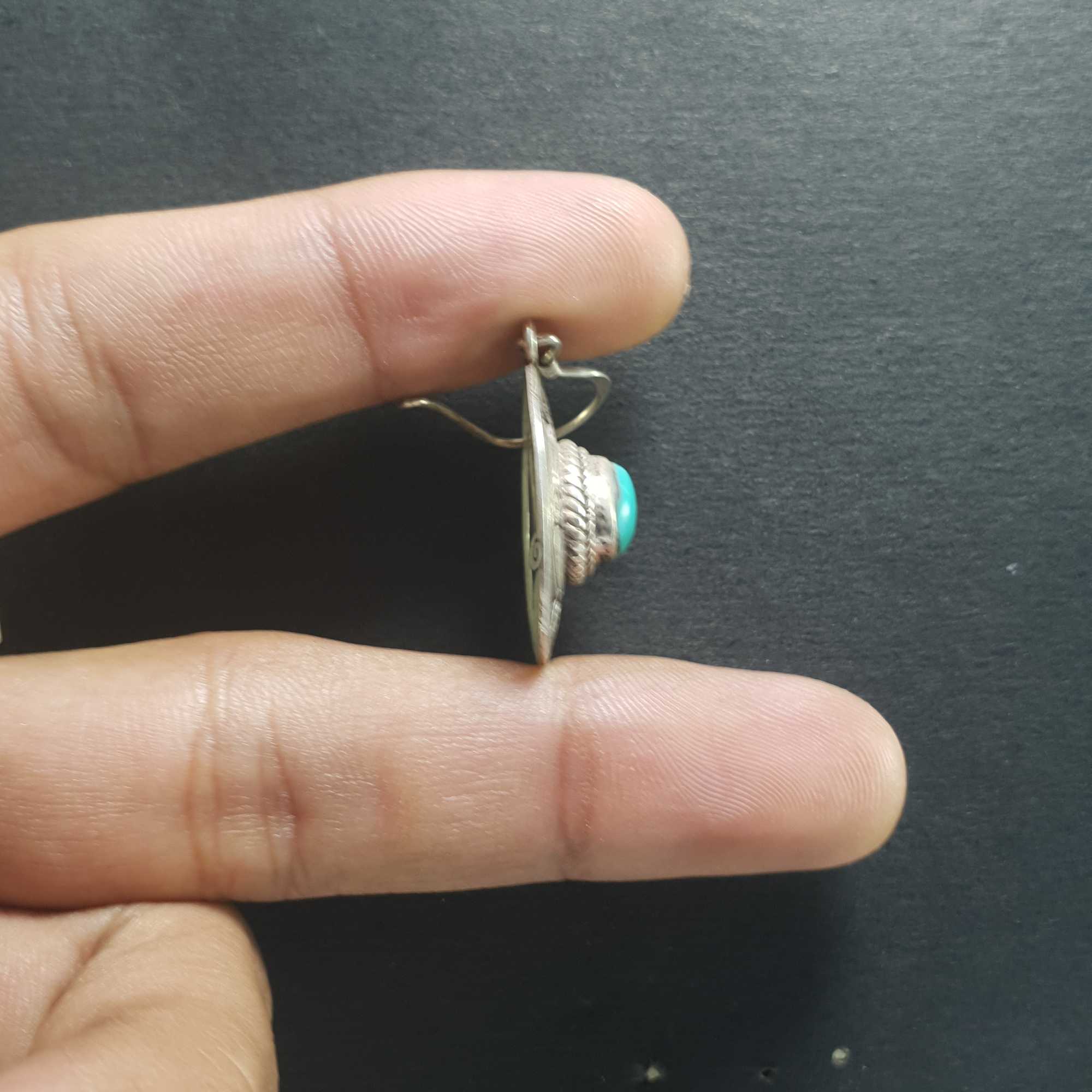 Silver Earrings With real Old Tibetan Turquoise