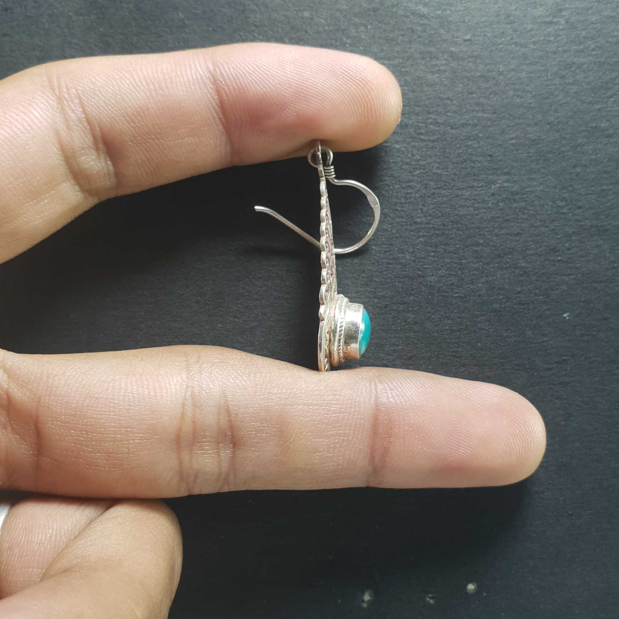 Silver Earrings With real Old Tibetan Turquoise
