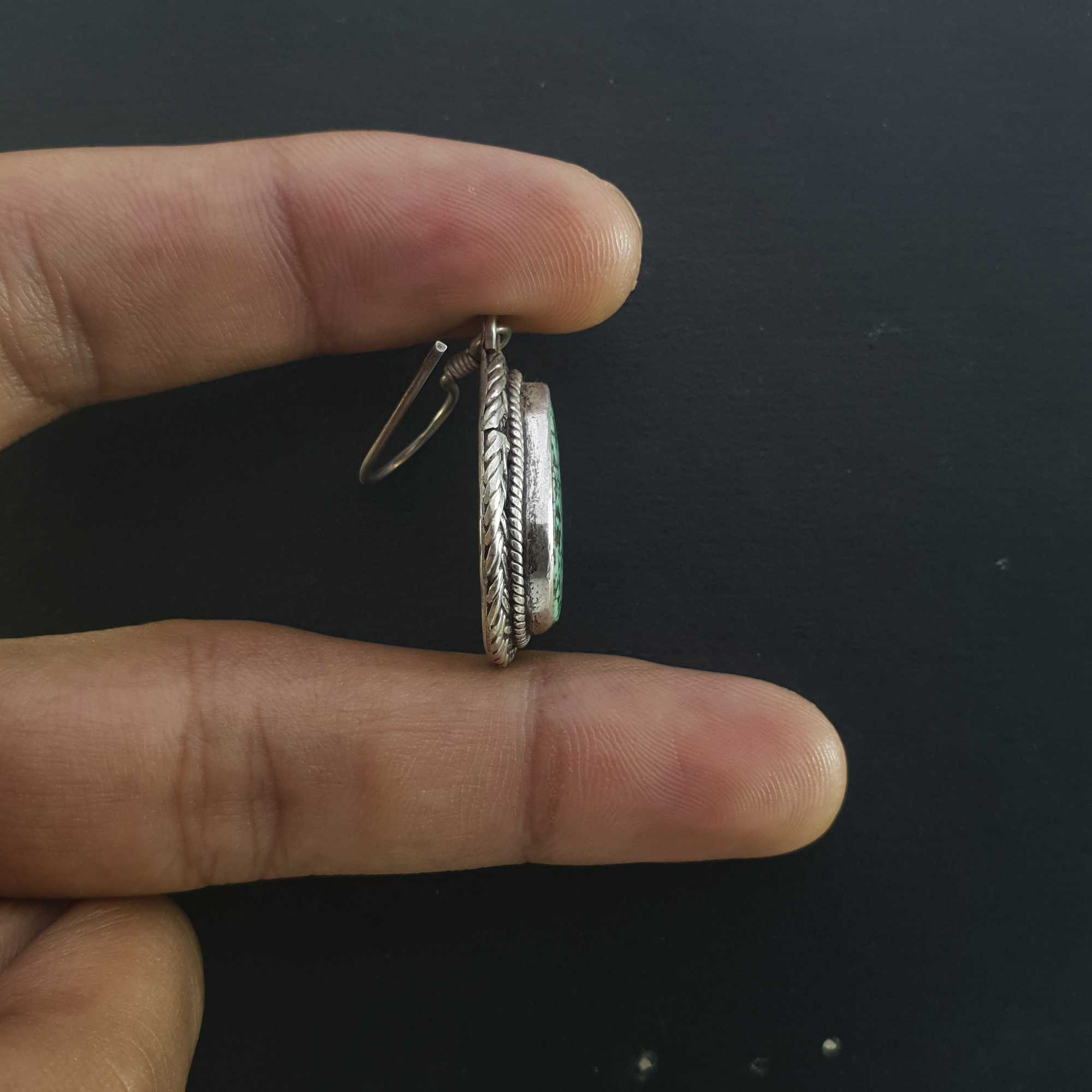 Silver Earrings With real Old Tibetan Turquoise
