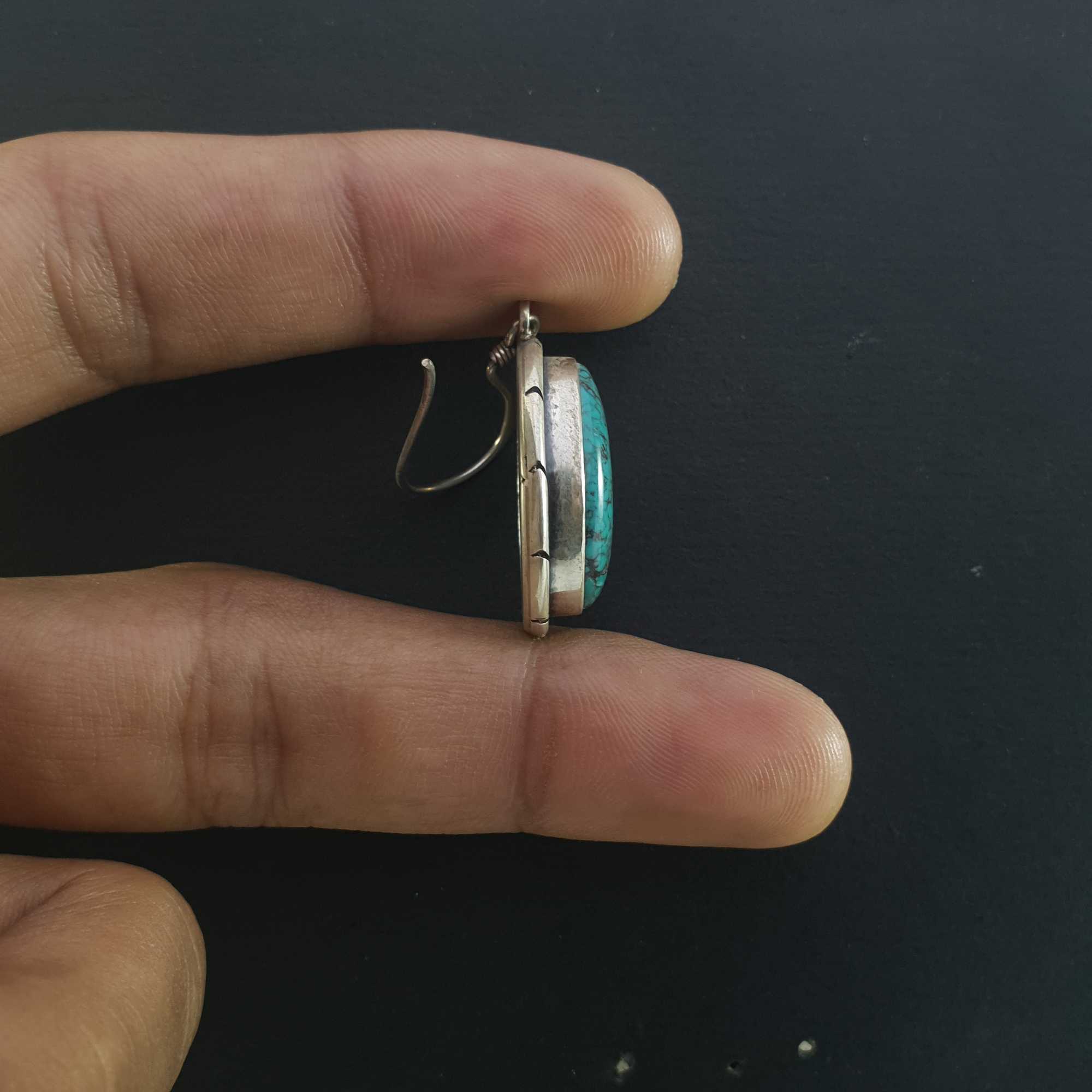 Silver Earrings With real Old Tibetan Turquoise