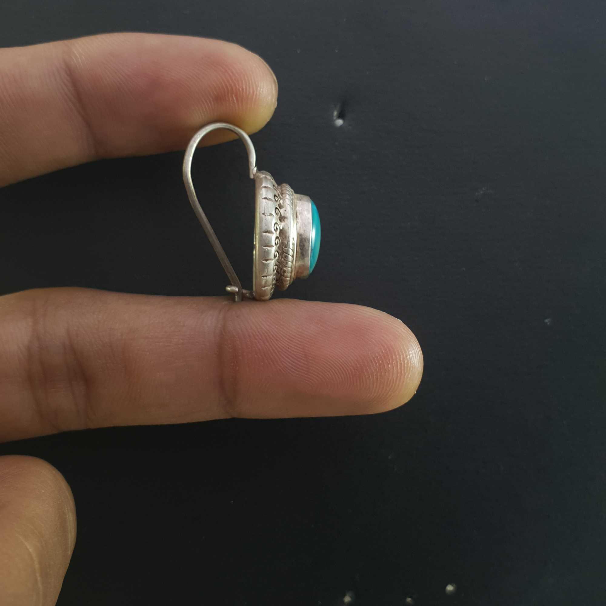 Silver Earrings With real Old Tibetan Turquoise