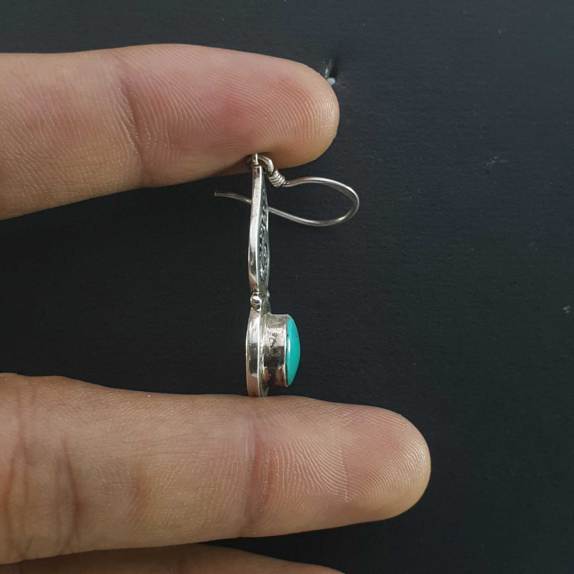 Silver Earrings With real Old Tibetan Turquoise