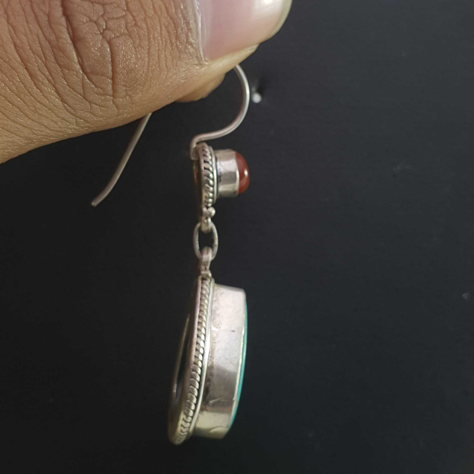 Silver Earrings With real Old Tibetan Turquoise