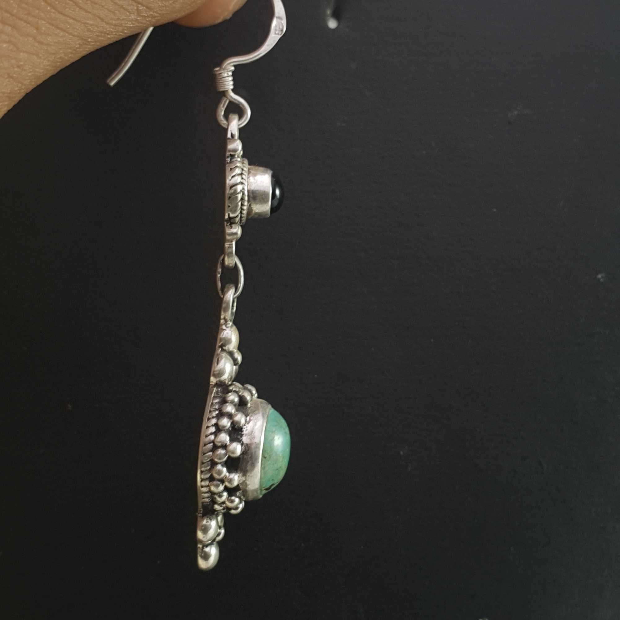 Silver Earrings With real Old Tibetan Turquoise