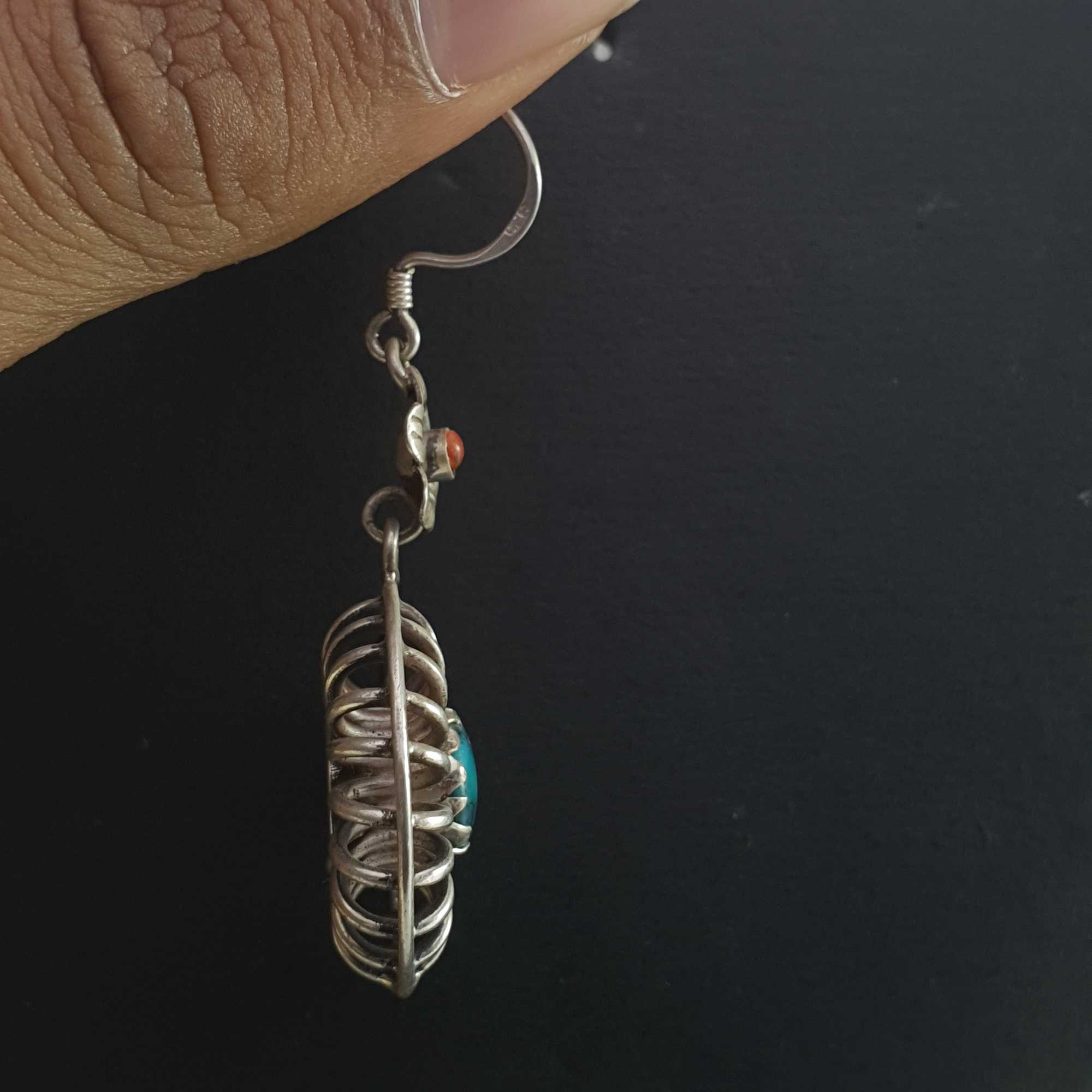 Silver Earrings With real Old Tibetan Turquoise