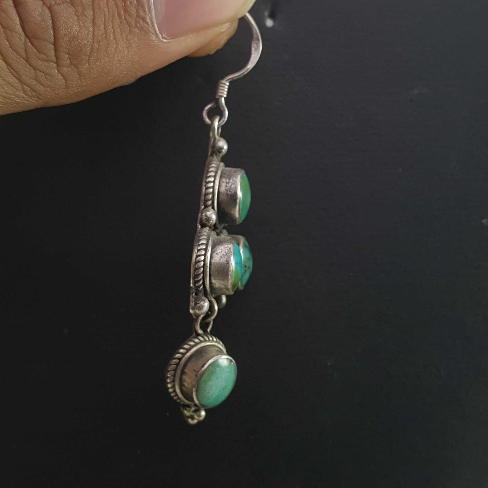 Silver Earrings With real Old Tibetan Turquoise