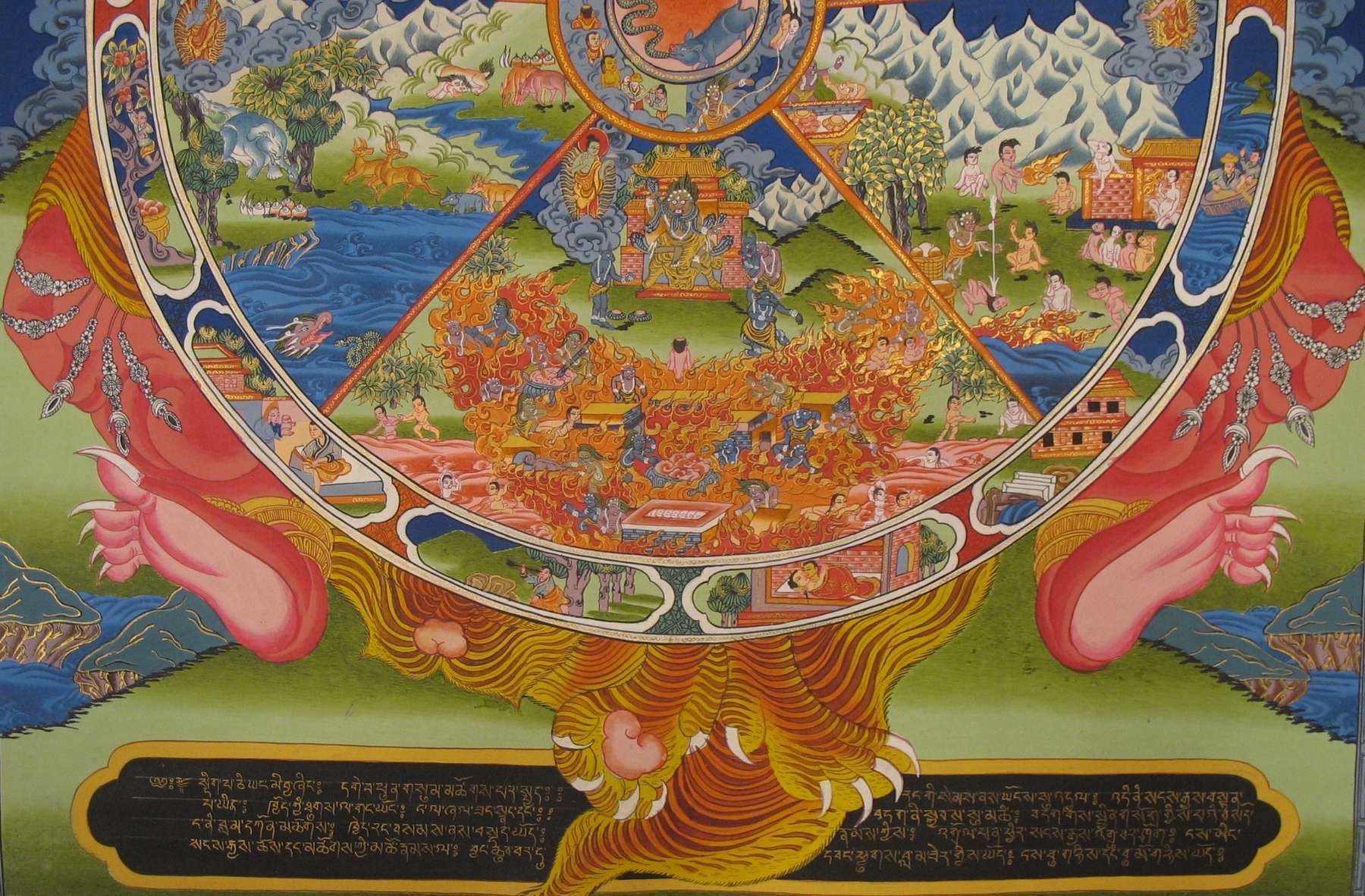 Tibetan Thangka Of Wheel Of Life, 24k Real Gold