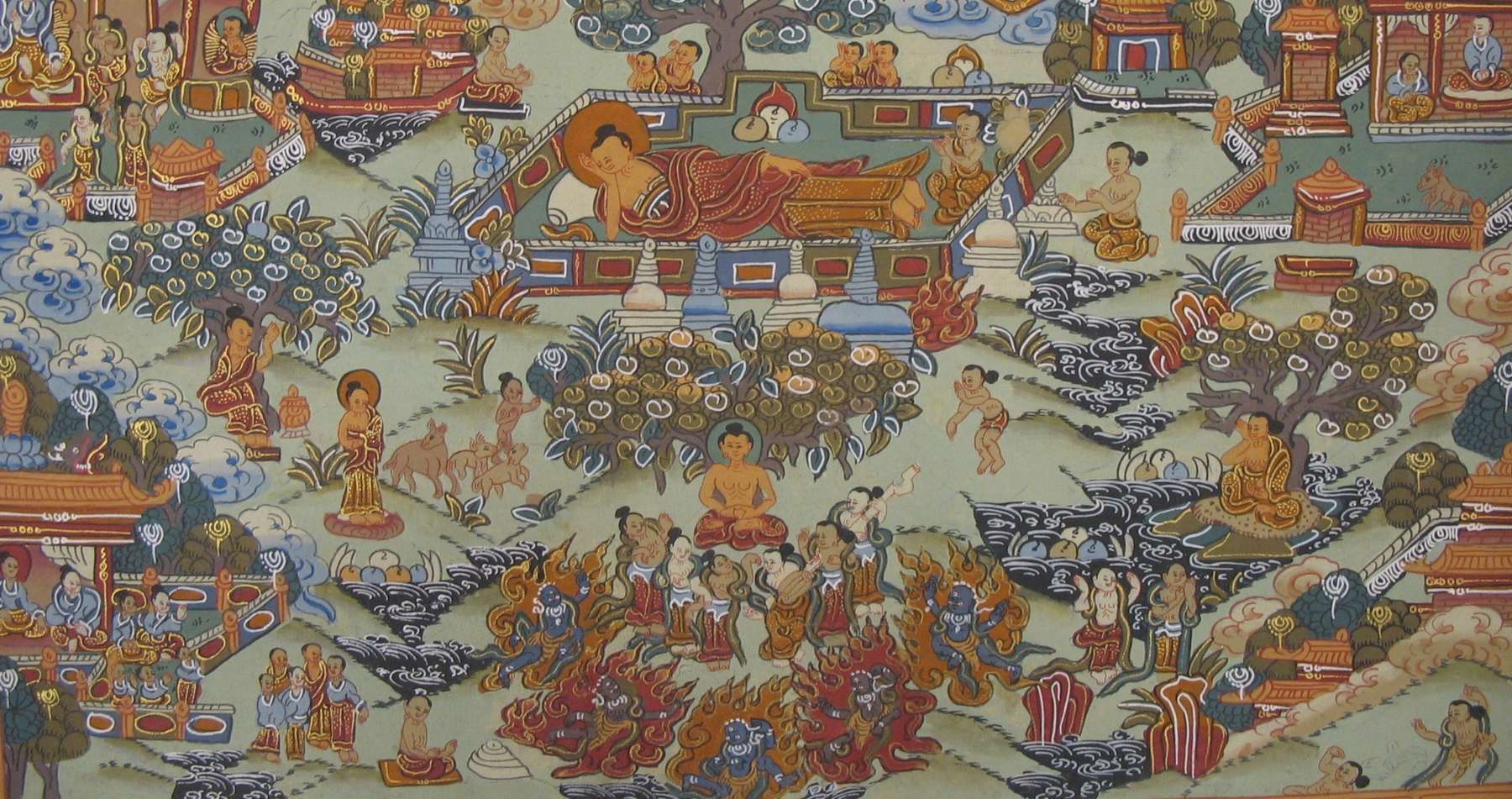 Tibetan Thangka Of Buddha Life Story