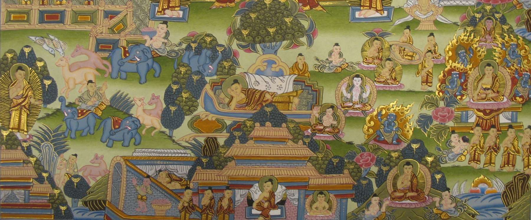 Tibetan Thangka Of Buddha Life Story, 24k Real Gold