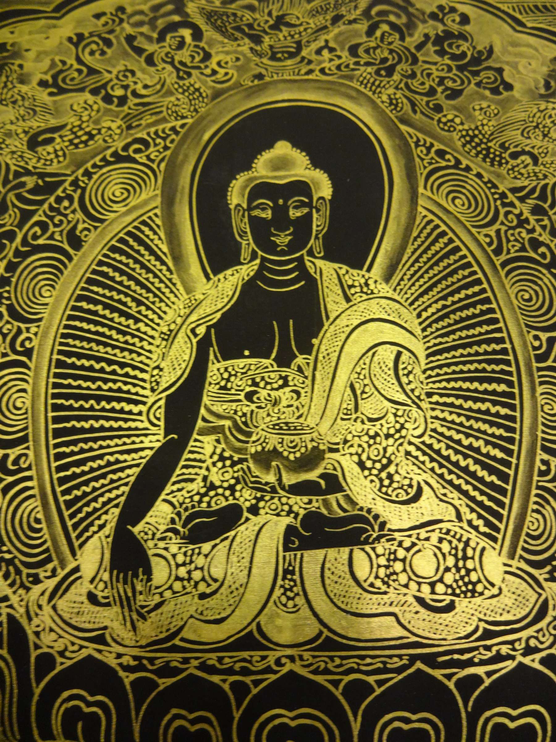 Tibetan Thangka Of Sunaulo Buddha Life Story Horizental, 24k Real Gold