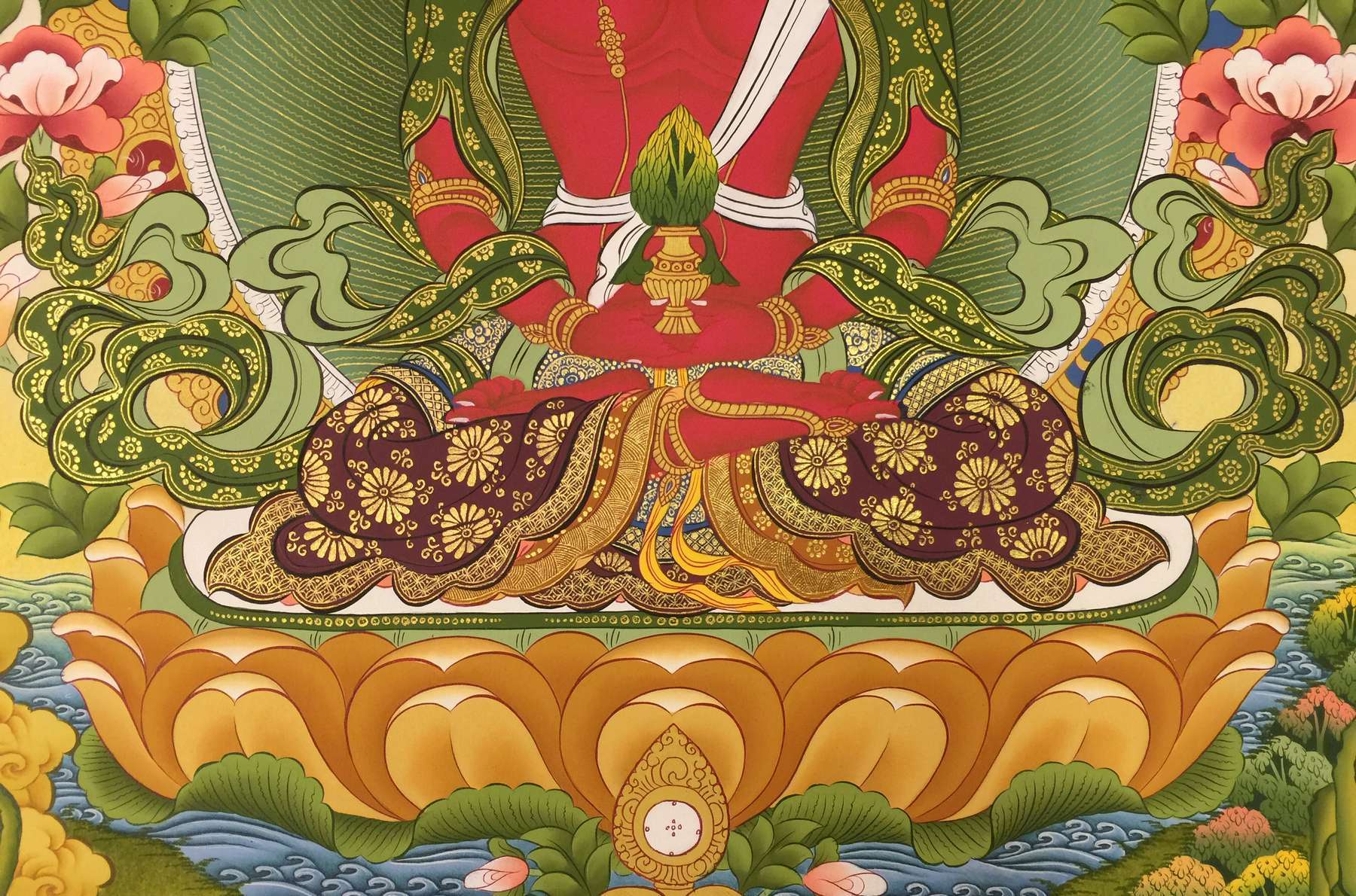 Tibetan Thangka Of Aparimita, 24k Real Gold, Chepame, Amitayus