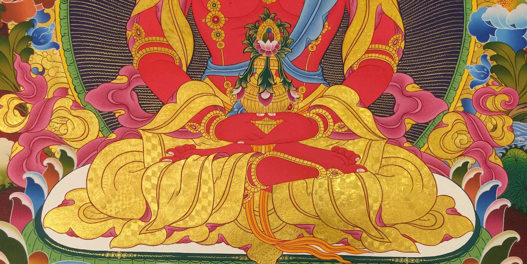 Tibetan Thangka Of Amitayus, 24k Real Gold