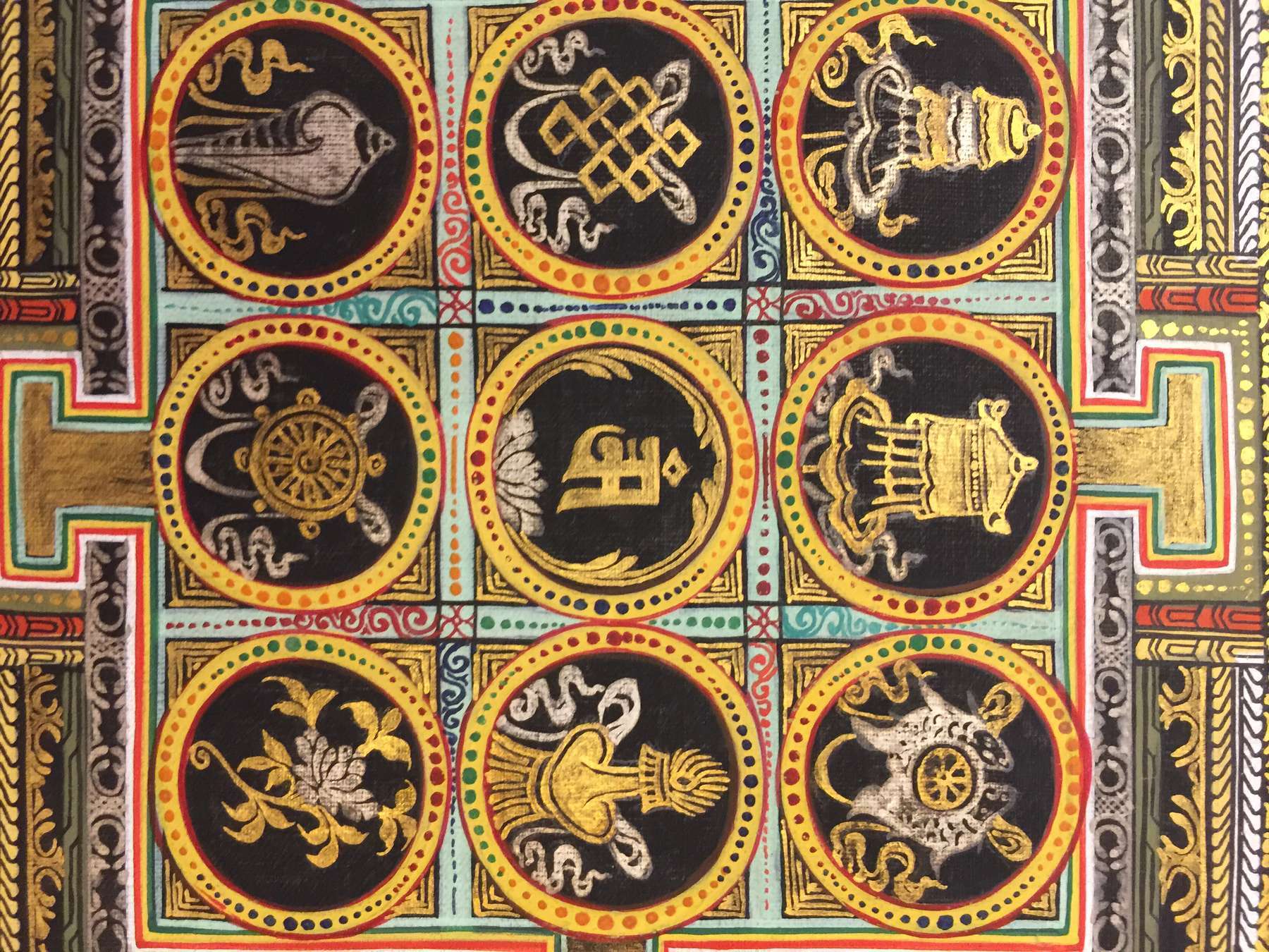 Tibetan Thangka Of Mandala, 24k Real Gold, square Mandala