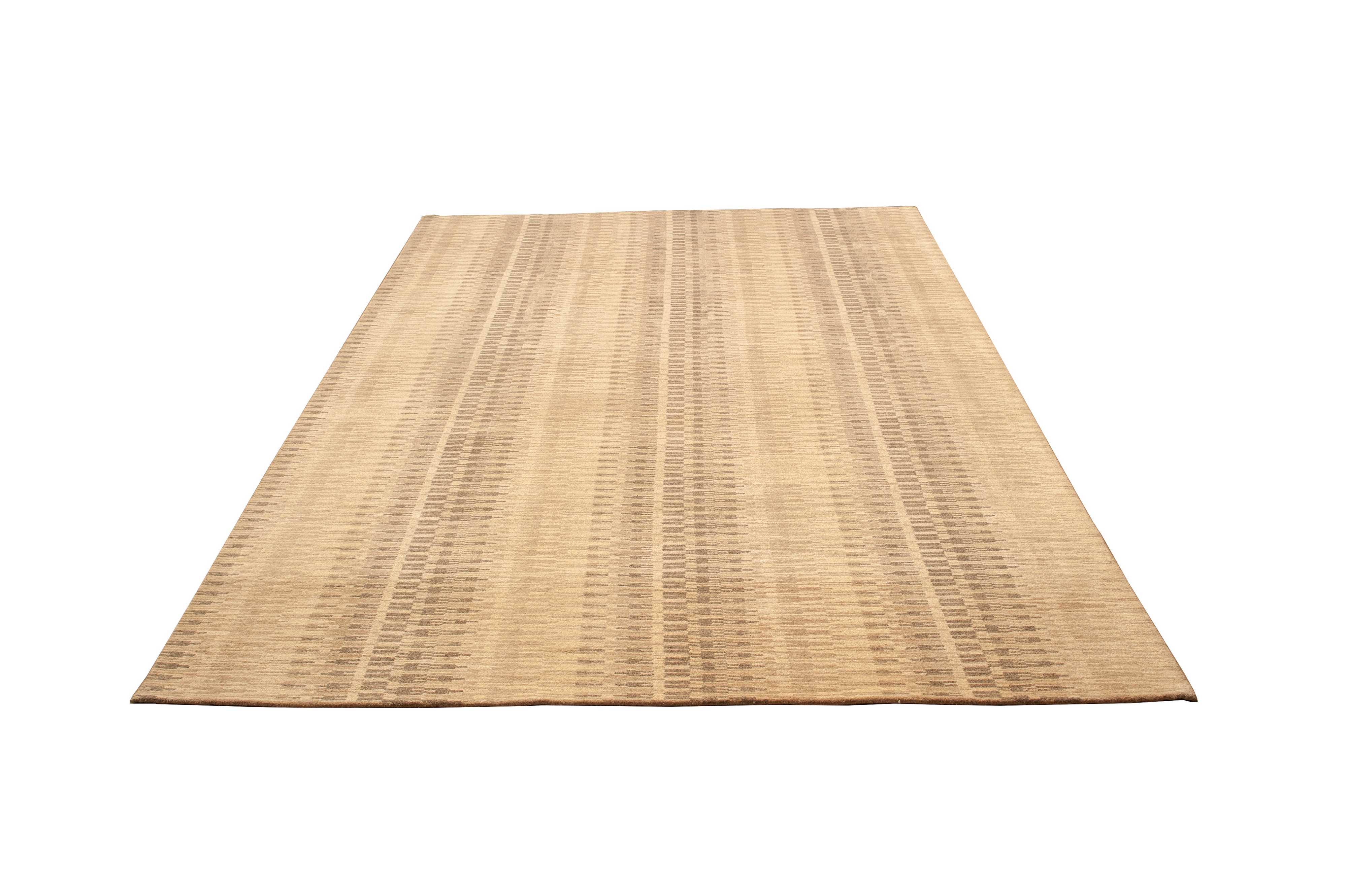 Nepali Handmade Woolen Stripe Carpet, 60 Knots, Natural
