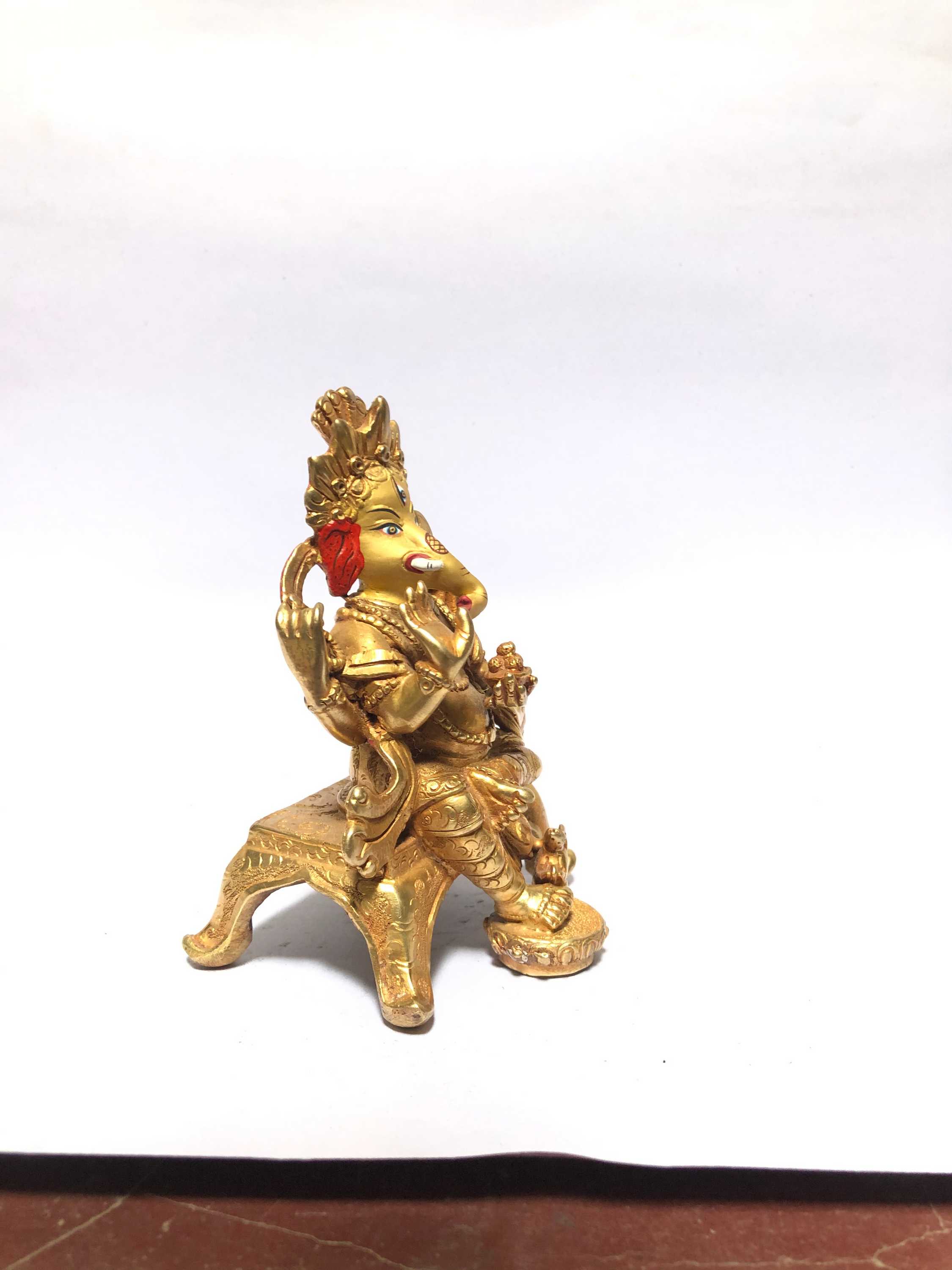 monastery Quality Statue Of Ganesh, full Gold Plated, painted Face