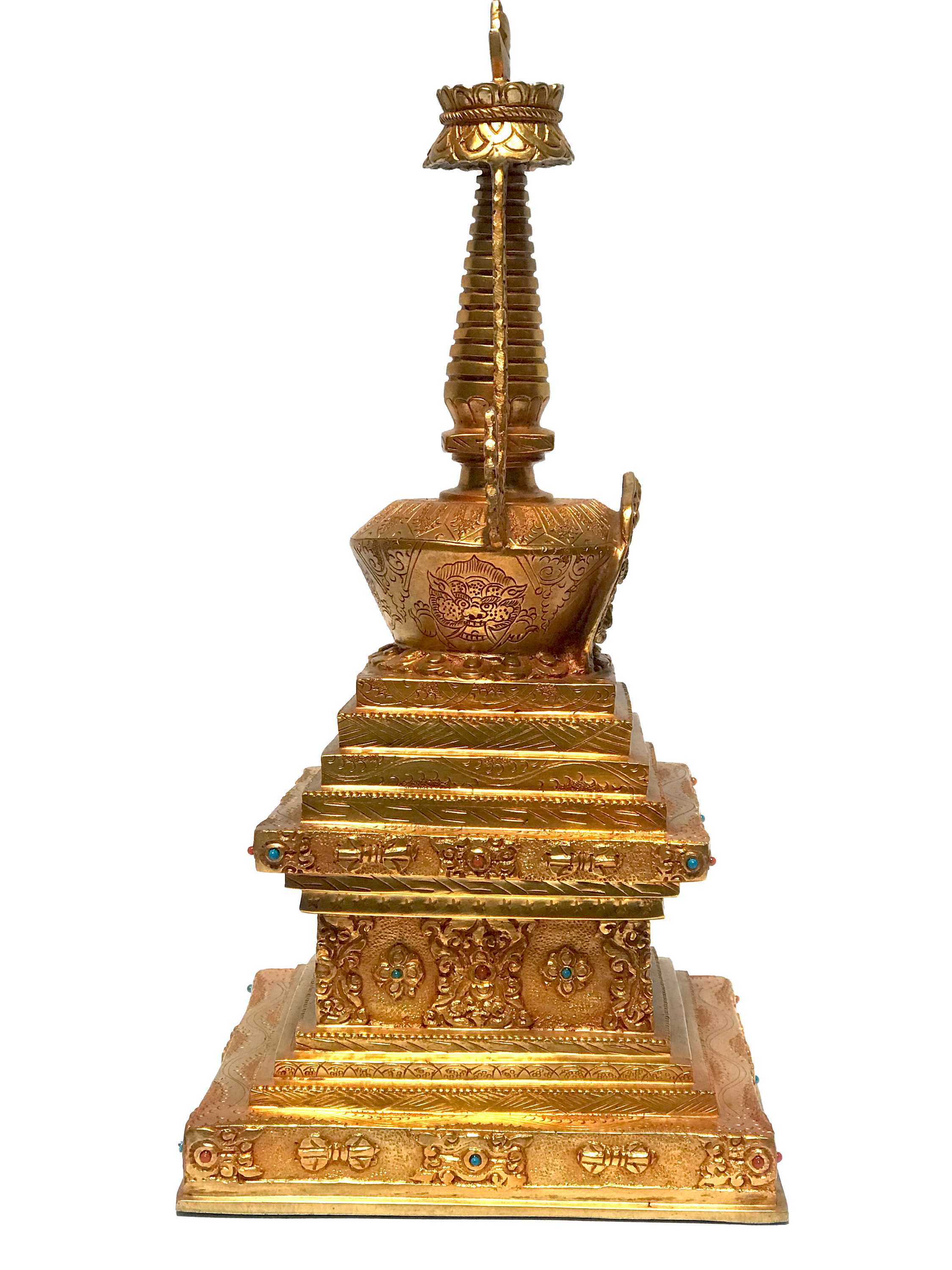 monastery Quality Enlightenment Stupa - Jangchub Chorten- Chaitya- Chiba, fire Full Gold Plated