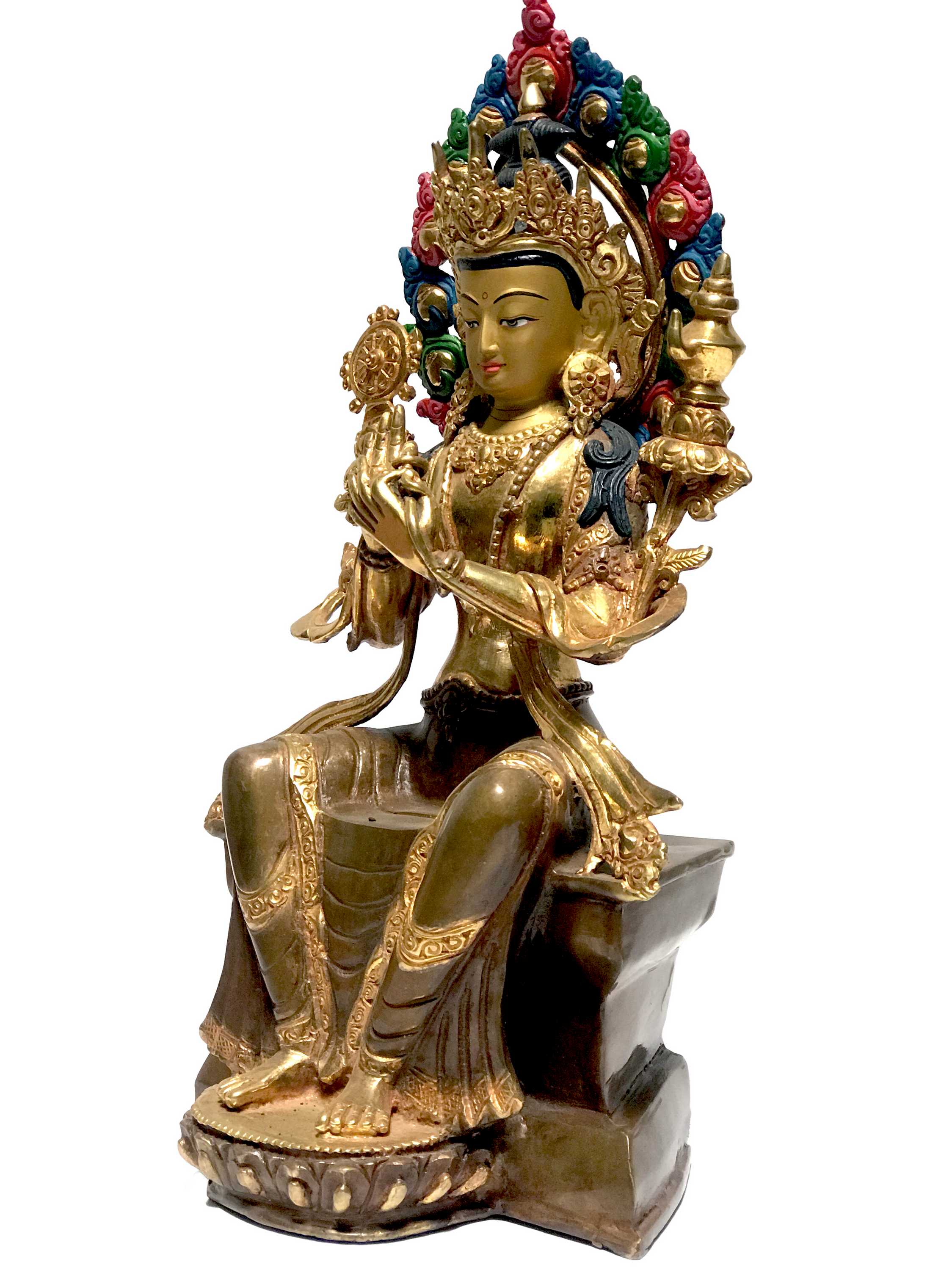 monastery Quality Statue Of Maitreya Buddha, partly Gold Plated, With painted Face