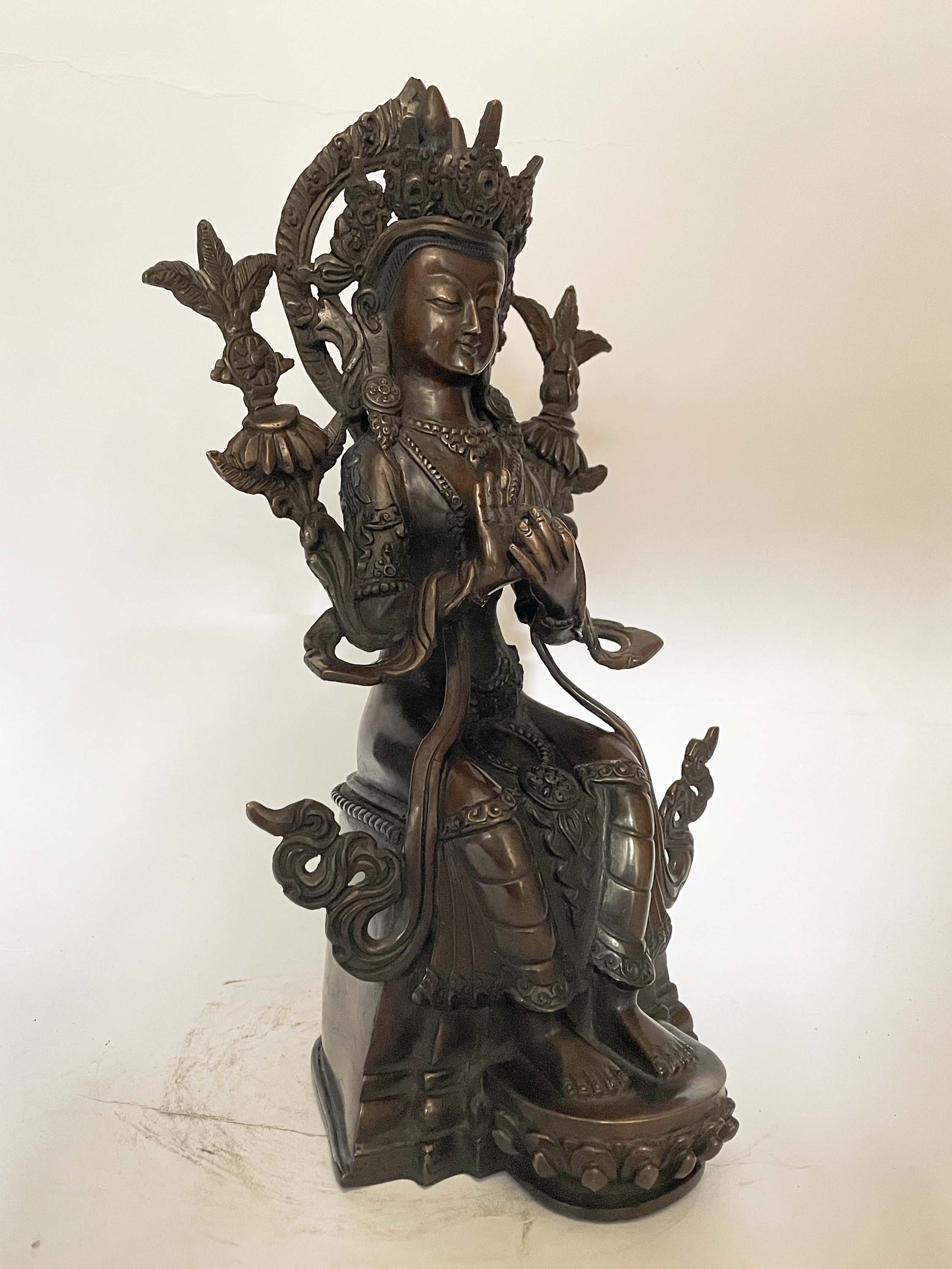 Handmade Nepali Statue Of Maitreya Buddha, chocolate Oxidized