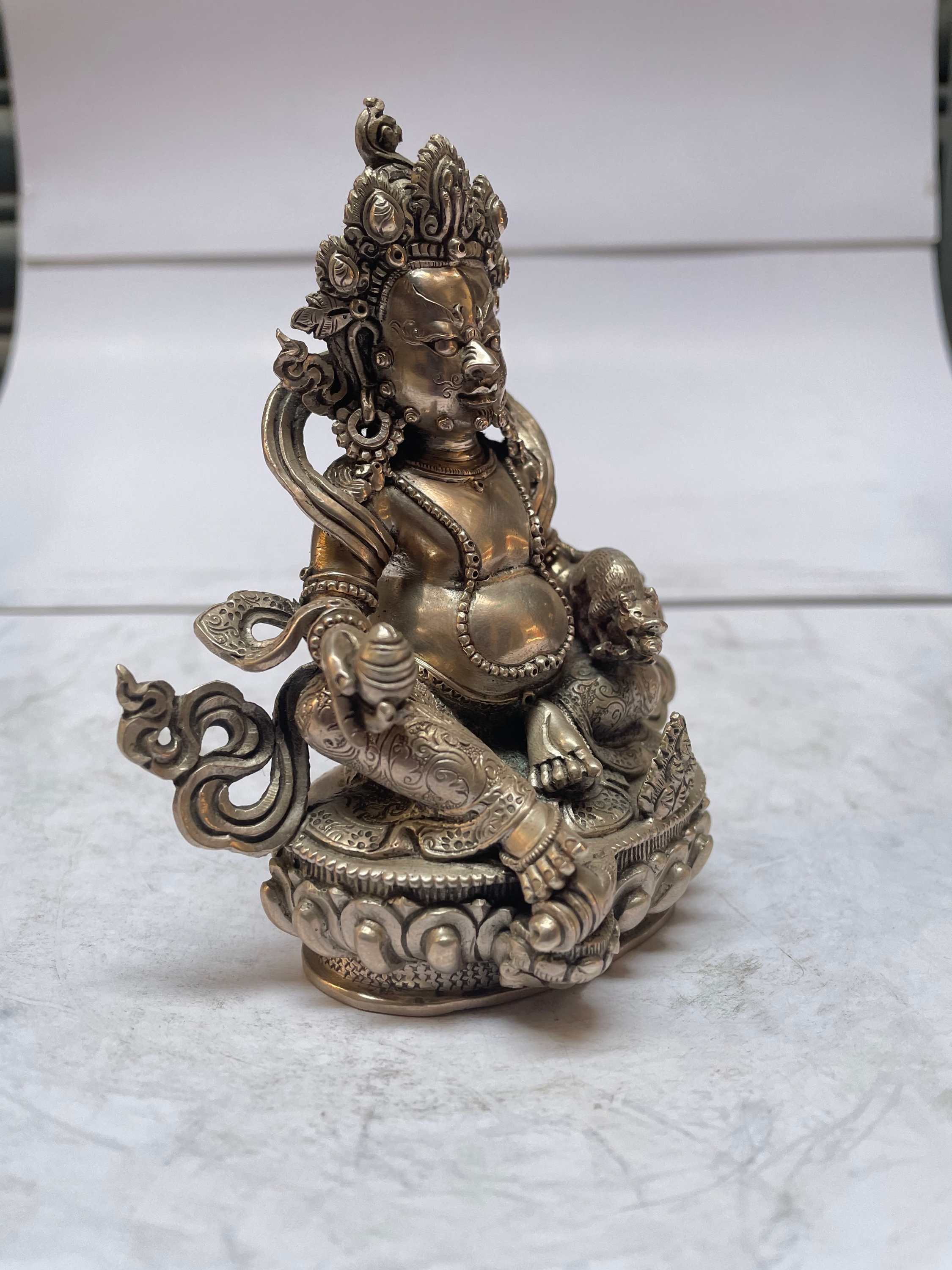 master Quality, Sterling Silver, 451 Gram Statue Of Yellow Jambhala, old Stock