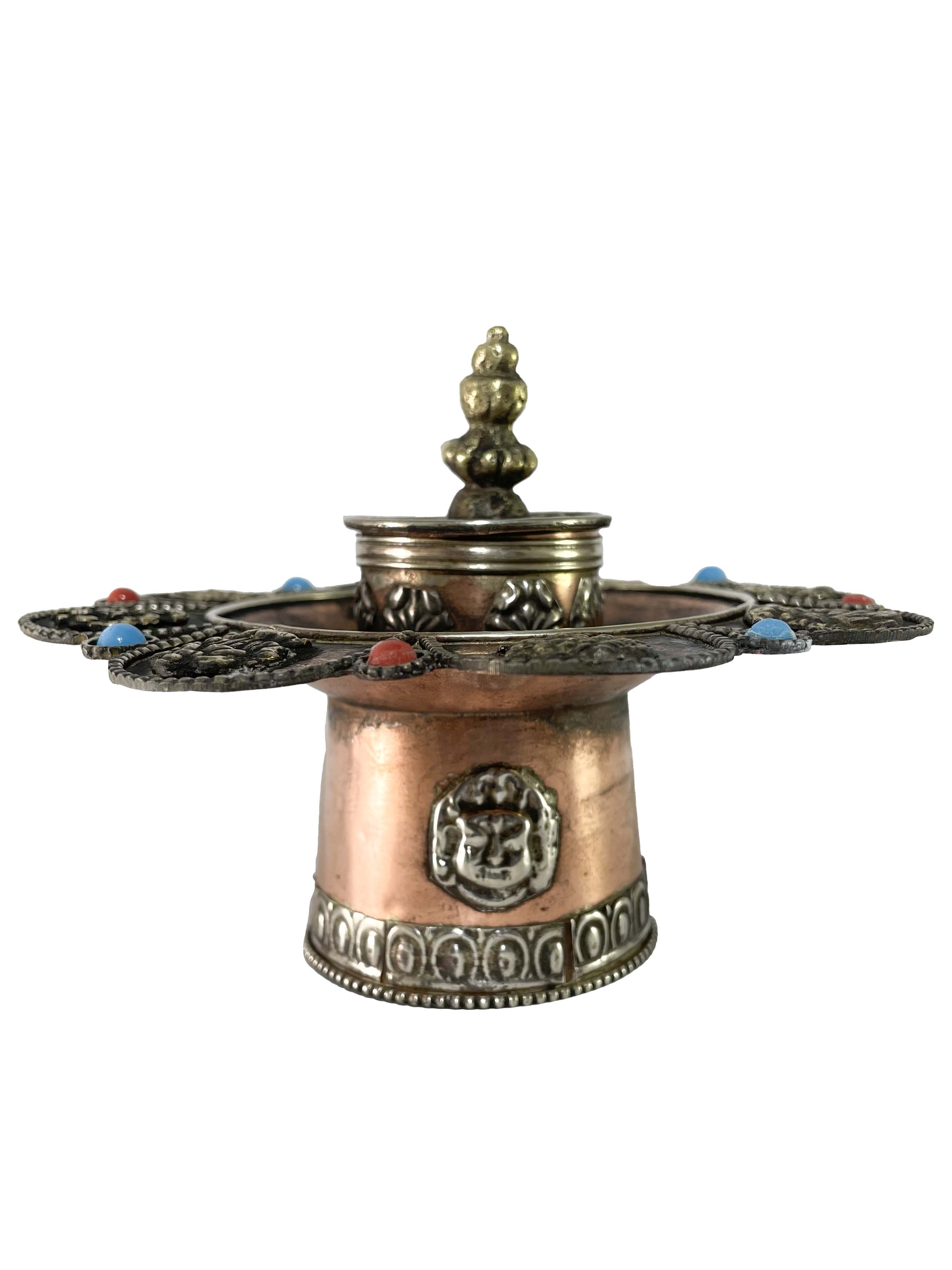 Hand Beaten Metal Dhakya Cup, Lotus Design