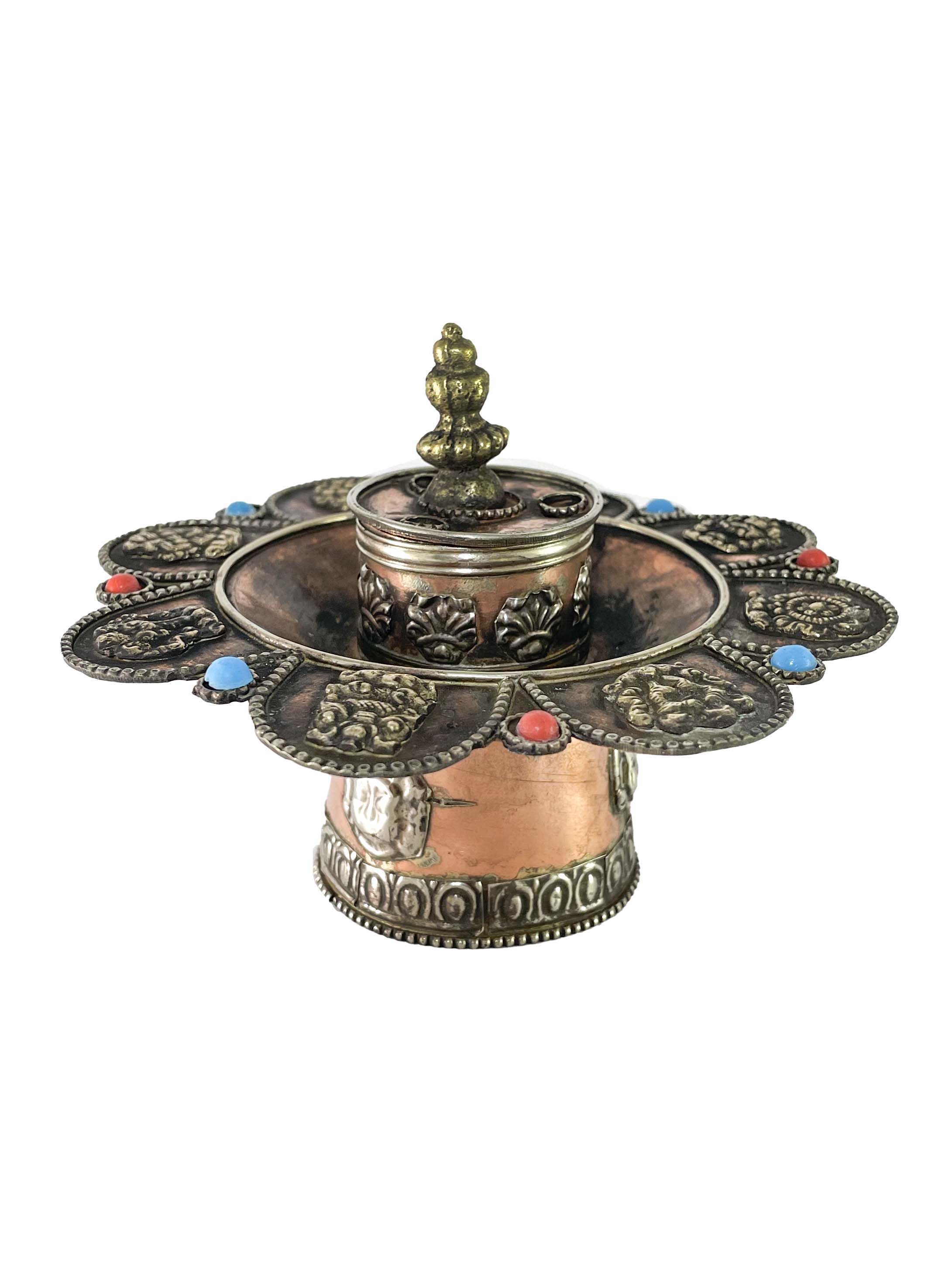 Hand Beaten Metal Dhakya Cup, Lotus Design